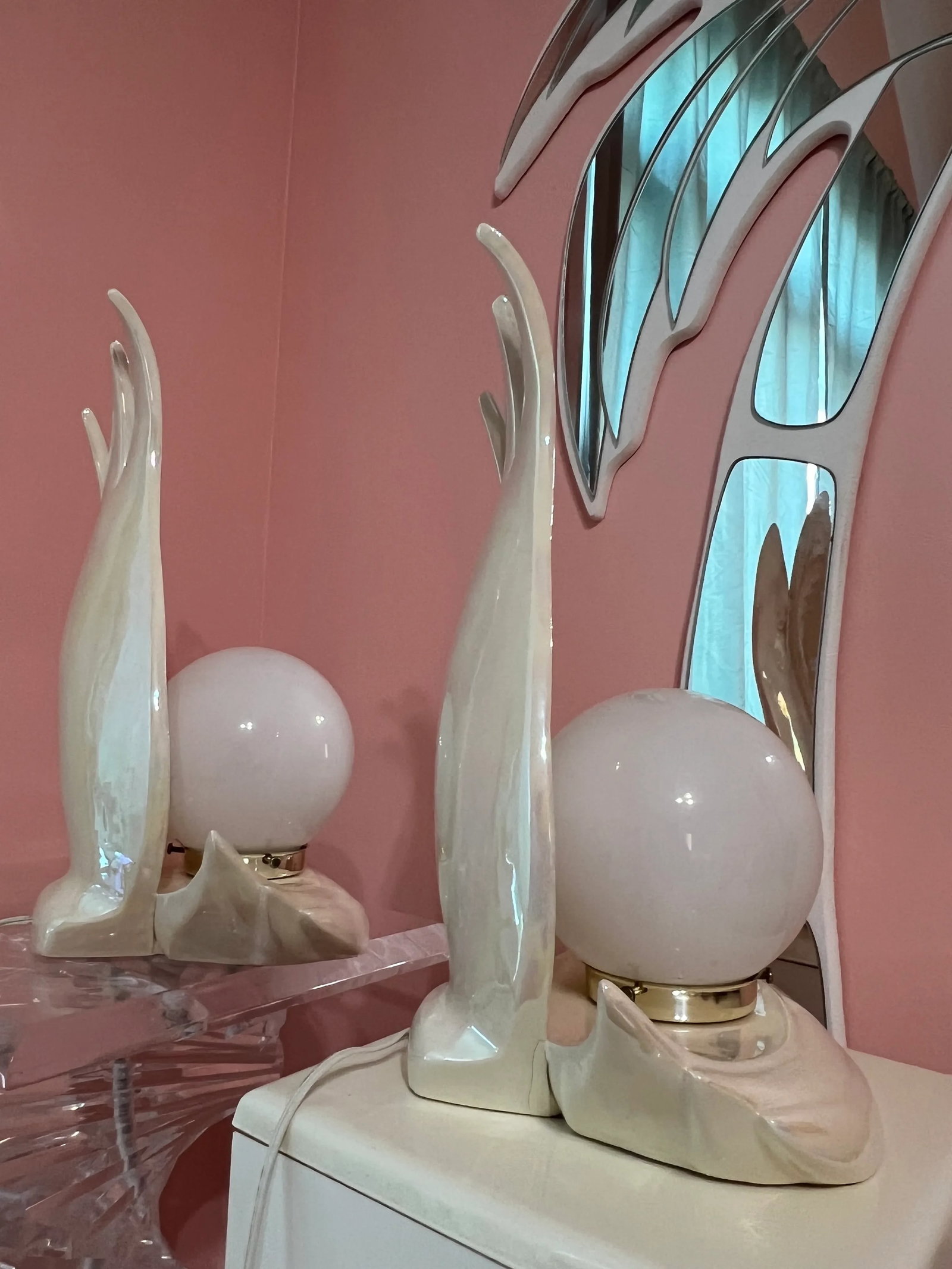 1980s Art Deco Revival Flame Ceramic Lamps - a Pair - 10