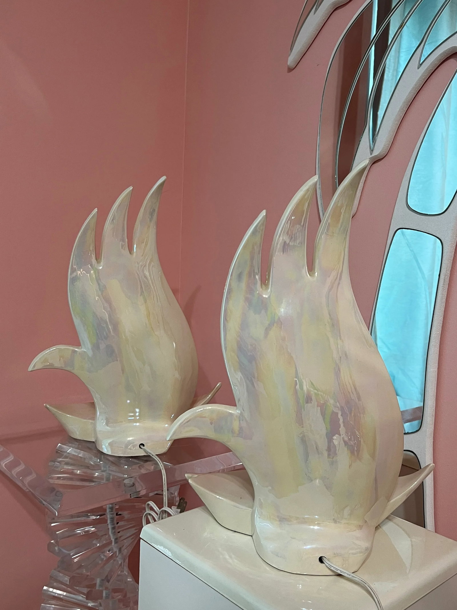 1980s Art Deco Revival Flame Ceramic Lamps - a Pair - 11