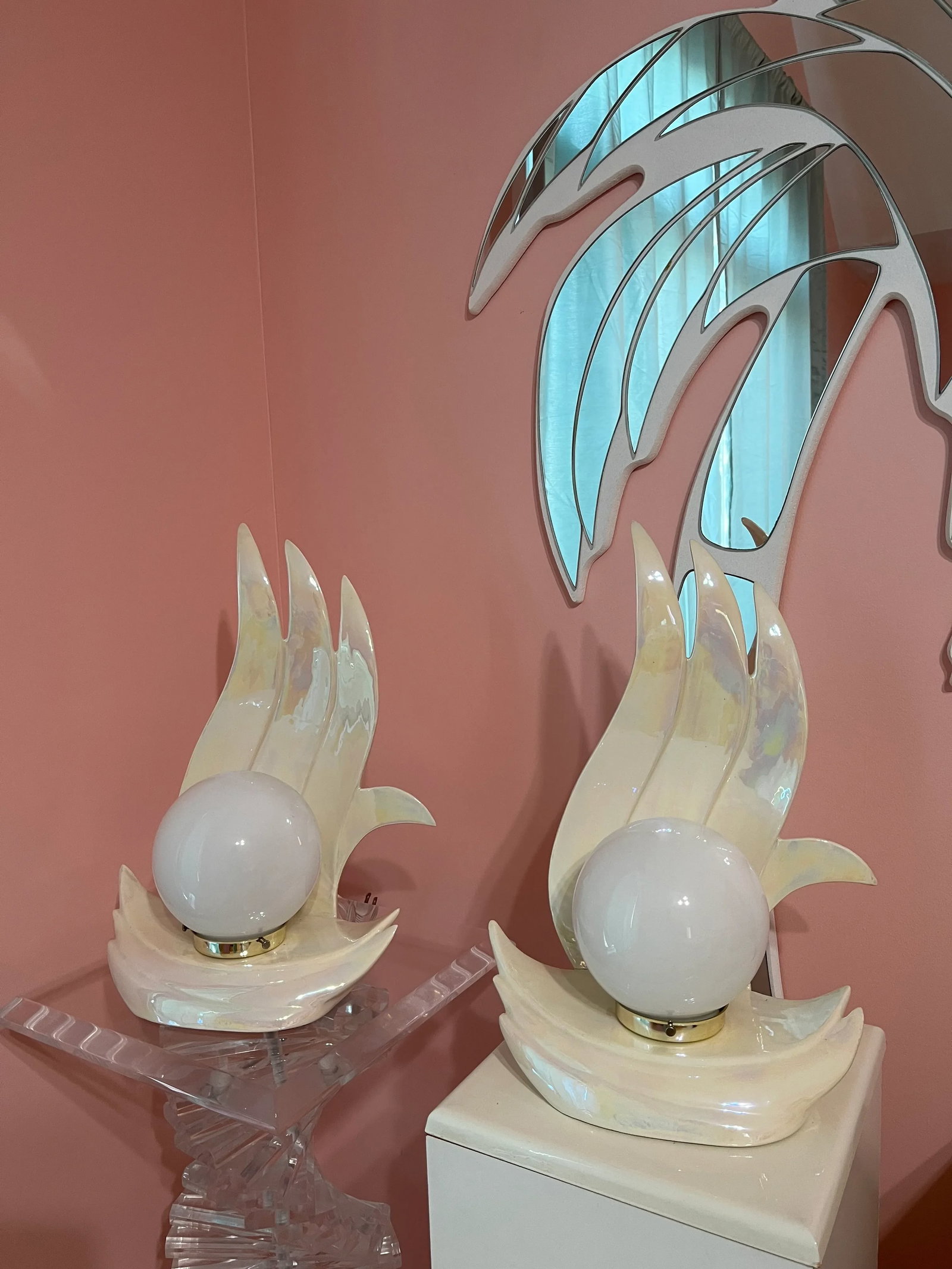 1980s Art Deco Revival Flame Ceramic Lamps - a Pair - 12