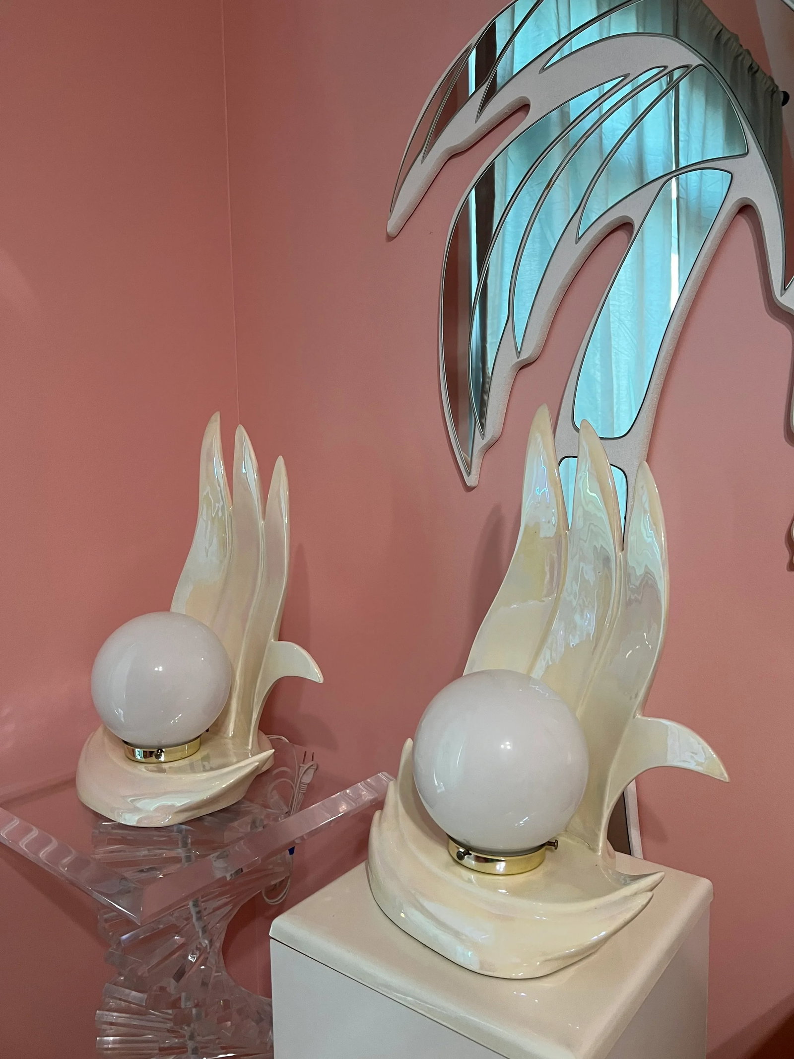 1980s Art Deco Revival Flame Ceramic Lamps - a Pair - 3
