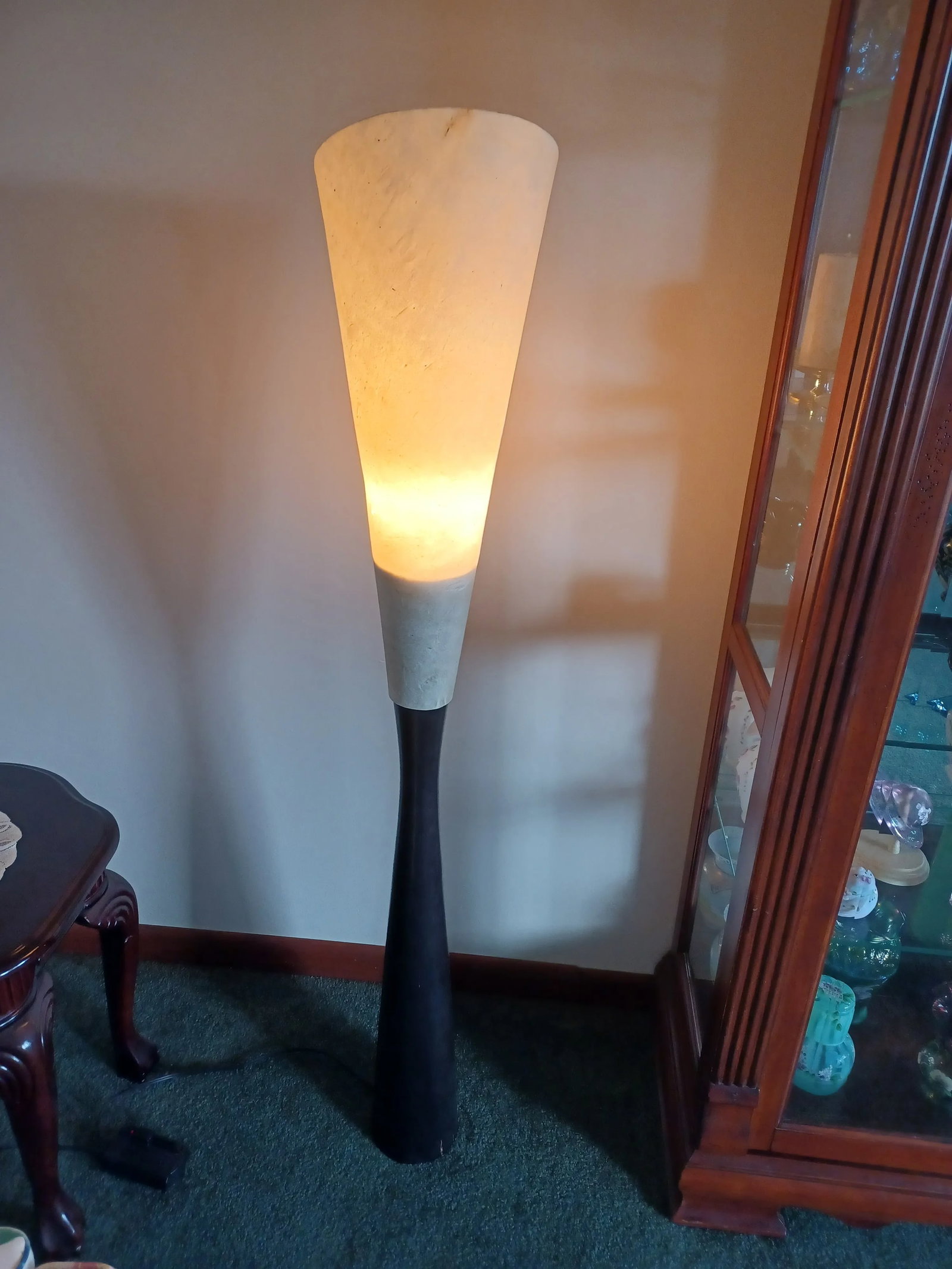 Vintage Ebonized Conical Floor Lamp With Parchment Shade - 11