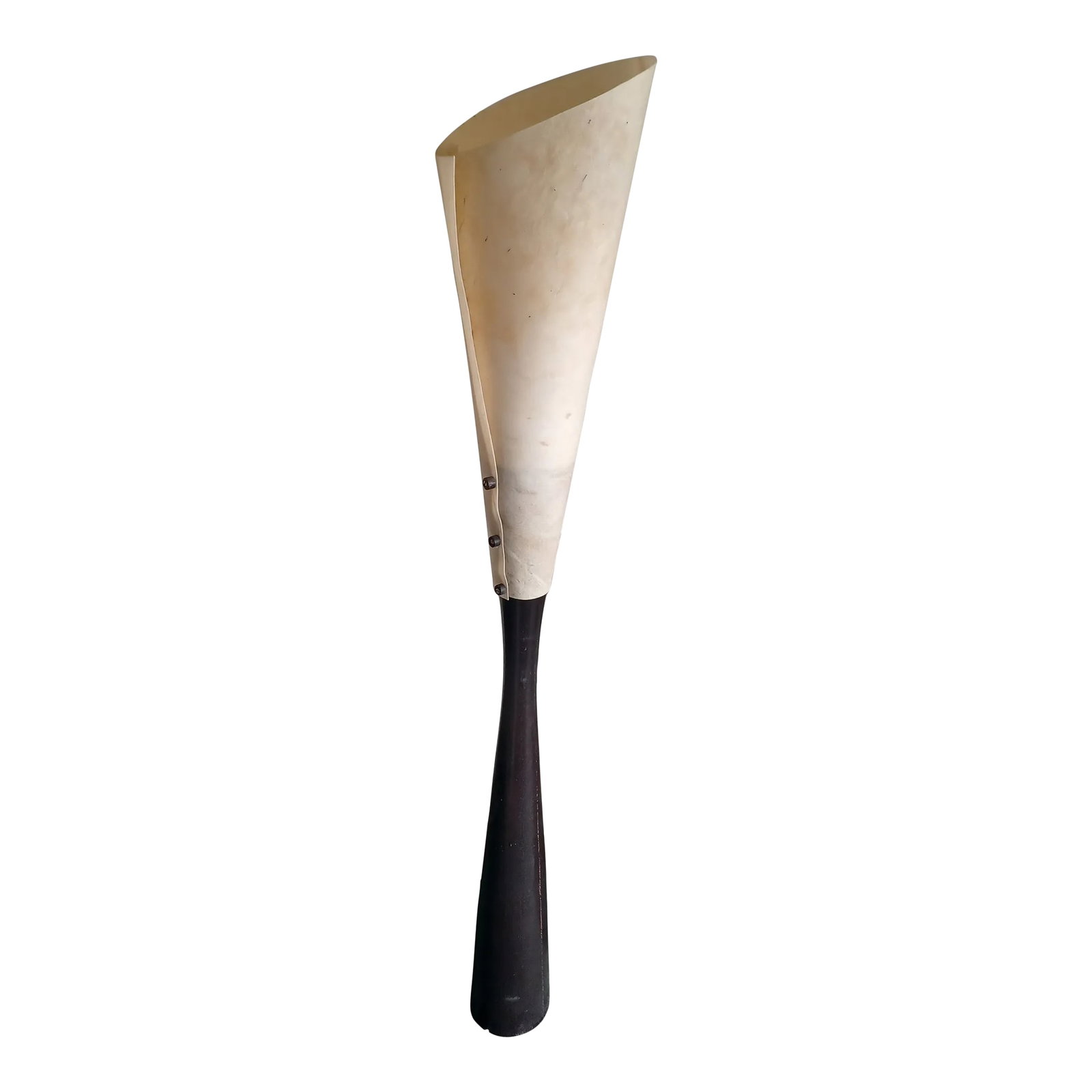 Vintage Ebonized Conical Floor Lamp With Parchment Shade: Fabulous Vintage floor lamp with parchment cone shade and ebonized base. Base is very dark brown, but not quite black in color. Its wood grain is still visible giving it a wonderful look. It has a dim