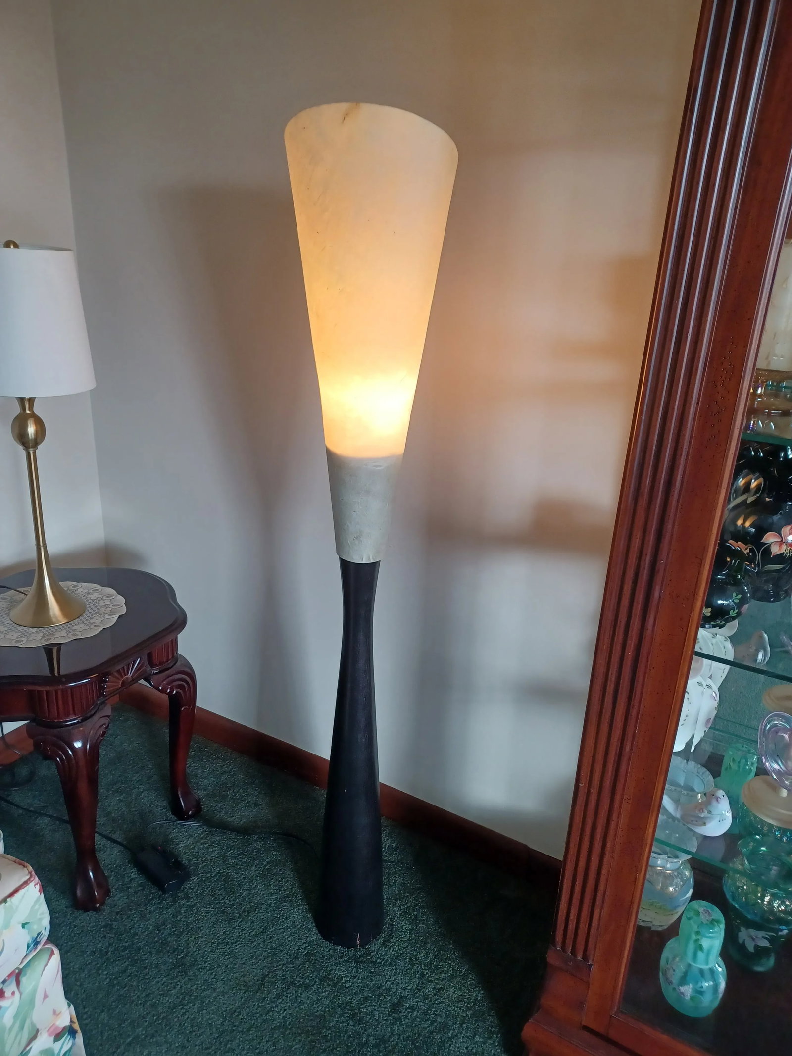 Vintage Ebonized Conical Floor Lamp With Parchment Shade - 3