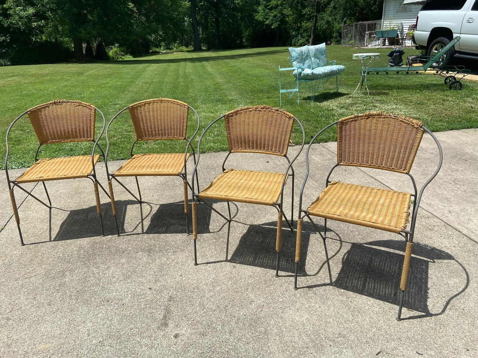 MCM Ludwig Mies Van Der Rohe Style Wrought Iron Chairs Set of 4 - 11