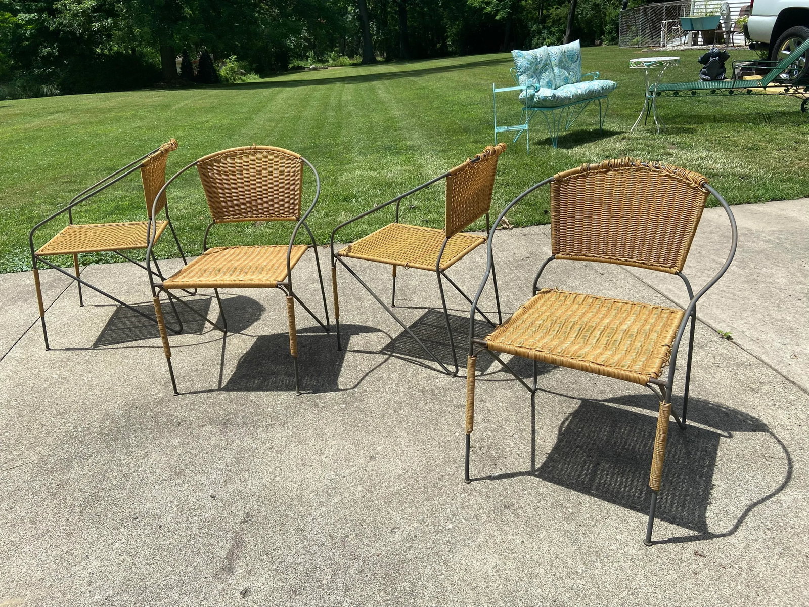 MCM Ludwig Mies Van Der Rohe Style Wrought Iron Chairs Set of 4 - 3