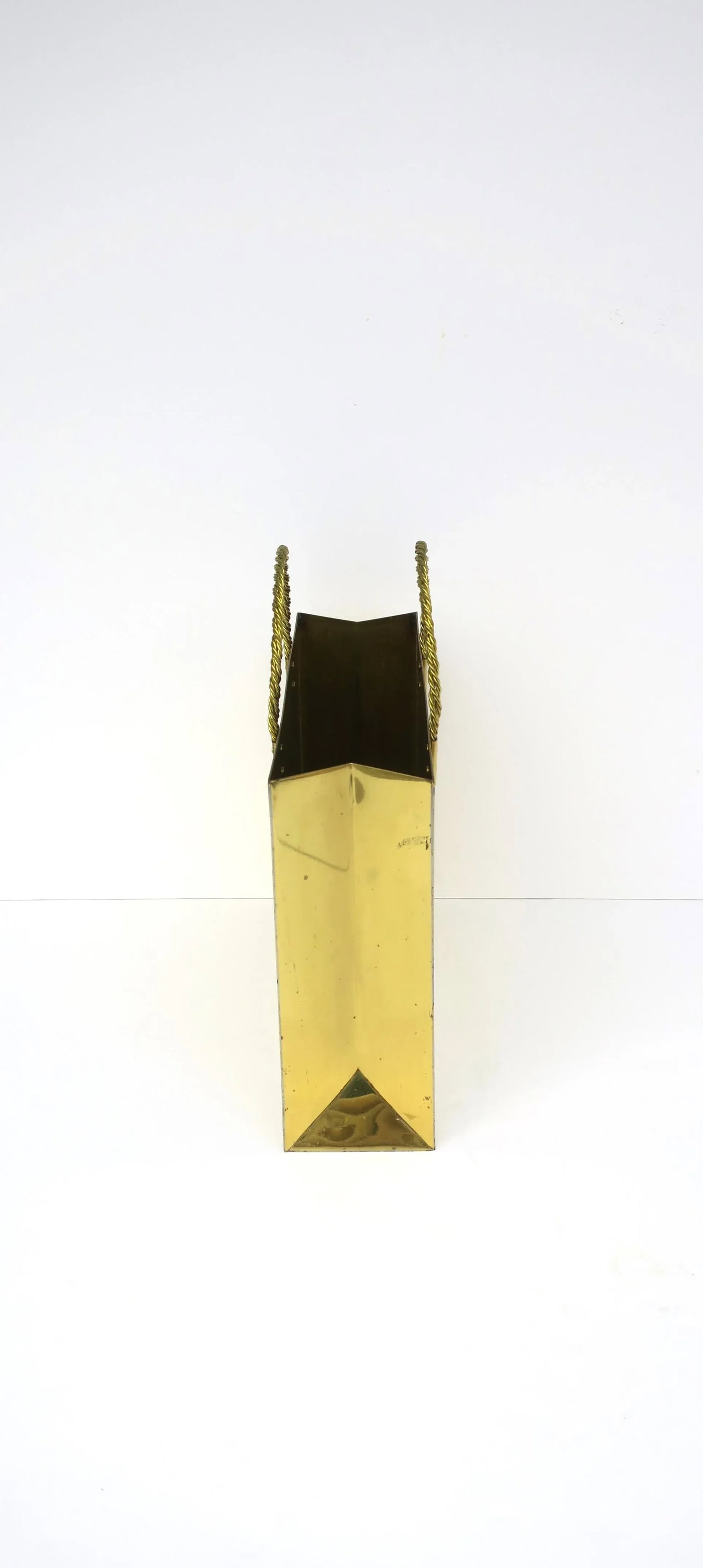 Brass Magazine Holder Stand or Wastebasket Trash Can After Willy Rizzo - 11