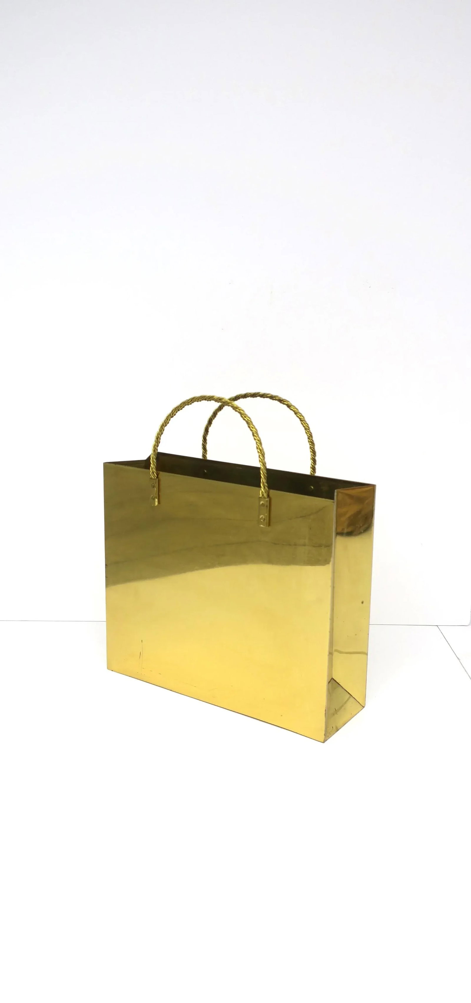 Brass Magazine Holder Stand or Wastebasket Trash Can After Willy Rizzo - 2