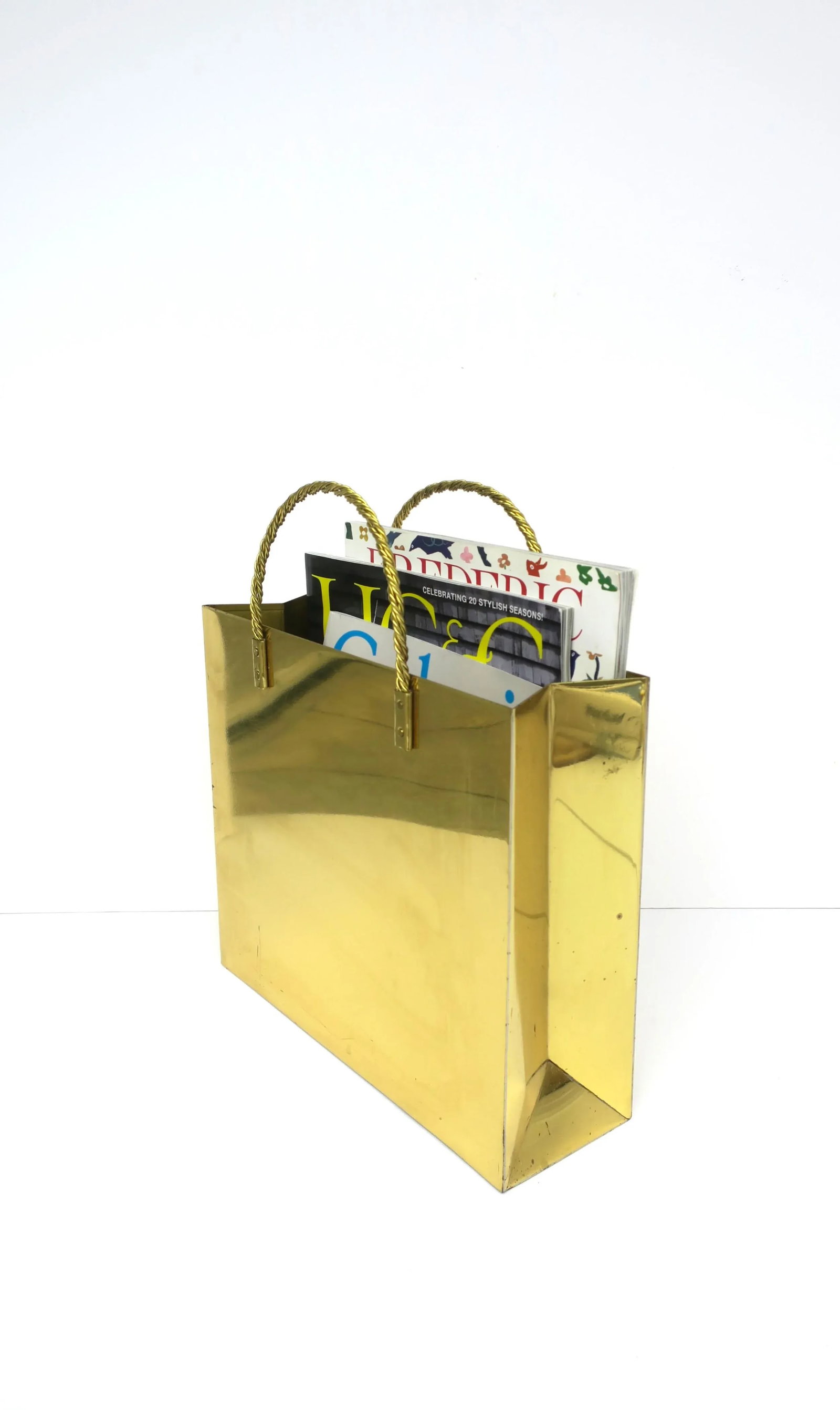 Brass Magazine Holder Stand or Wastebasket Trash Can After Willy Rizzo - 3