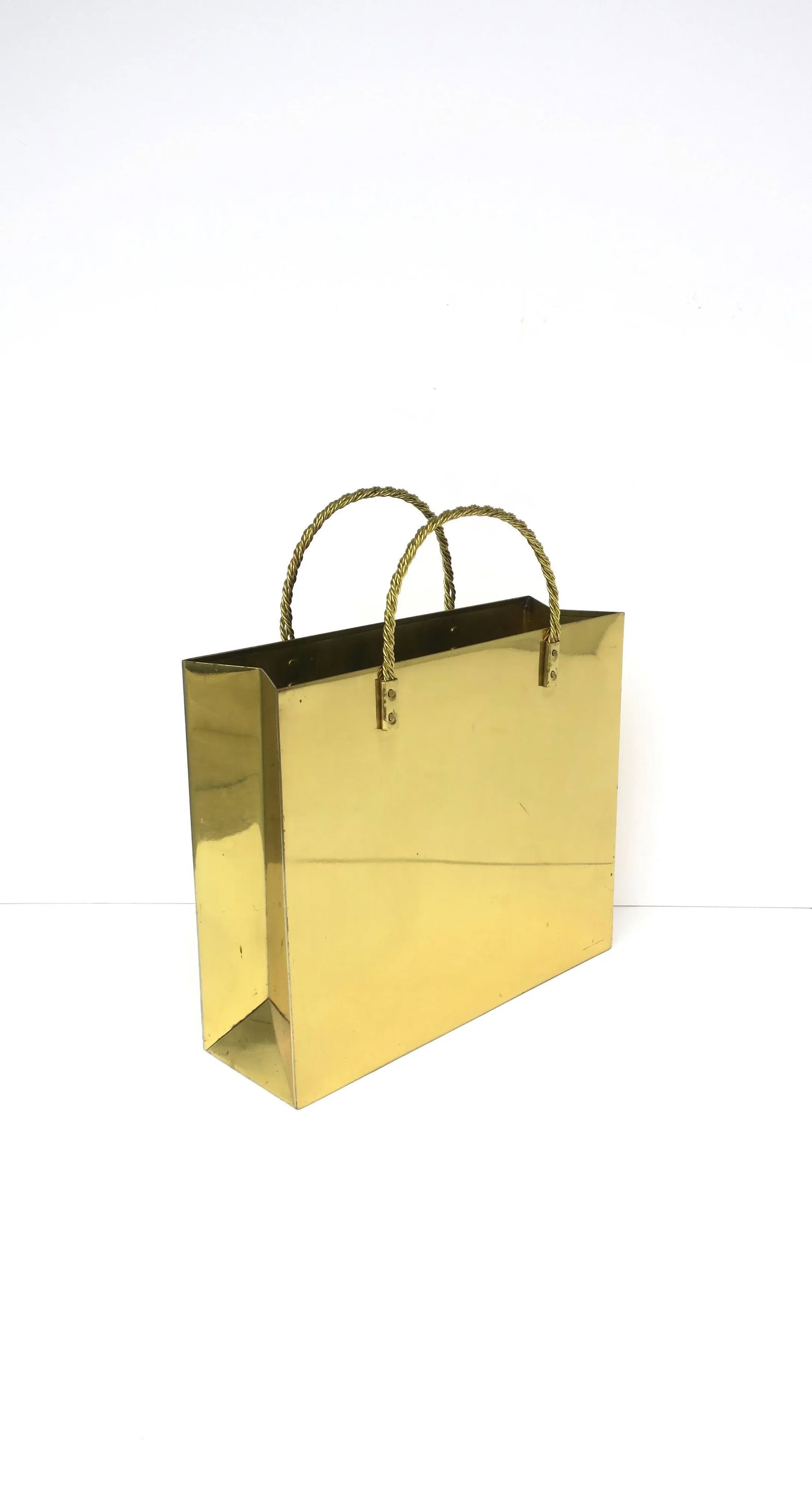 Brass Magazine Holder Stand or Wastebasket Trash Can After Willy Rizzo - 5