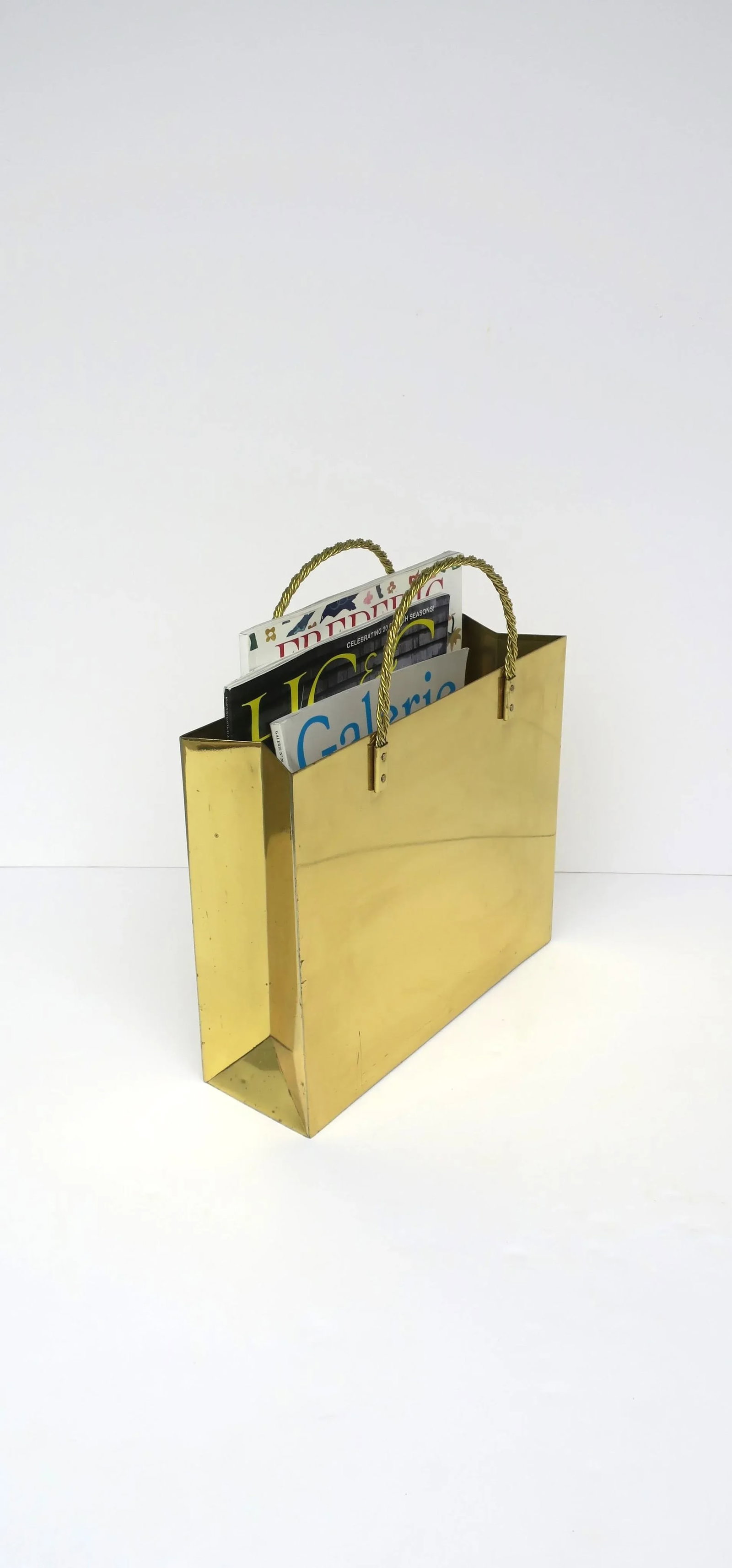 Brass Magazine Holder Stand or Wastebasket Trash Can After Willy Rizzo - 6