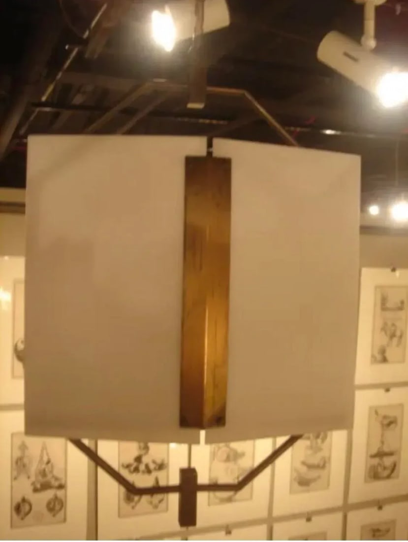 1940s French White Perspex & Brass Pendant Light Fixture - 2