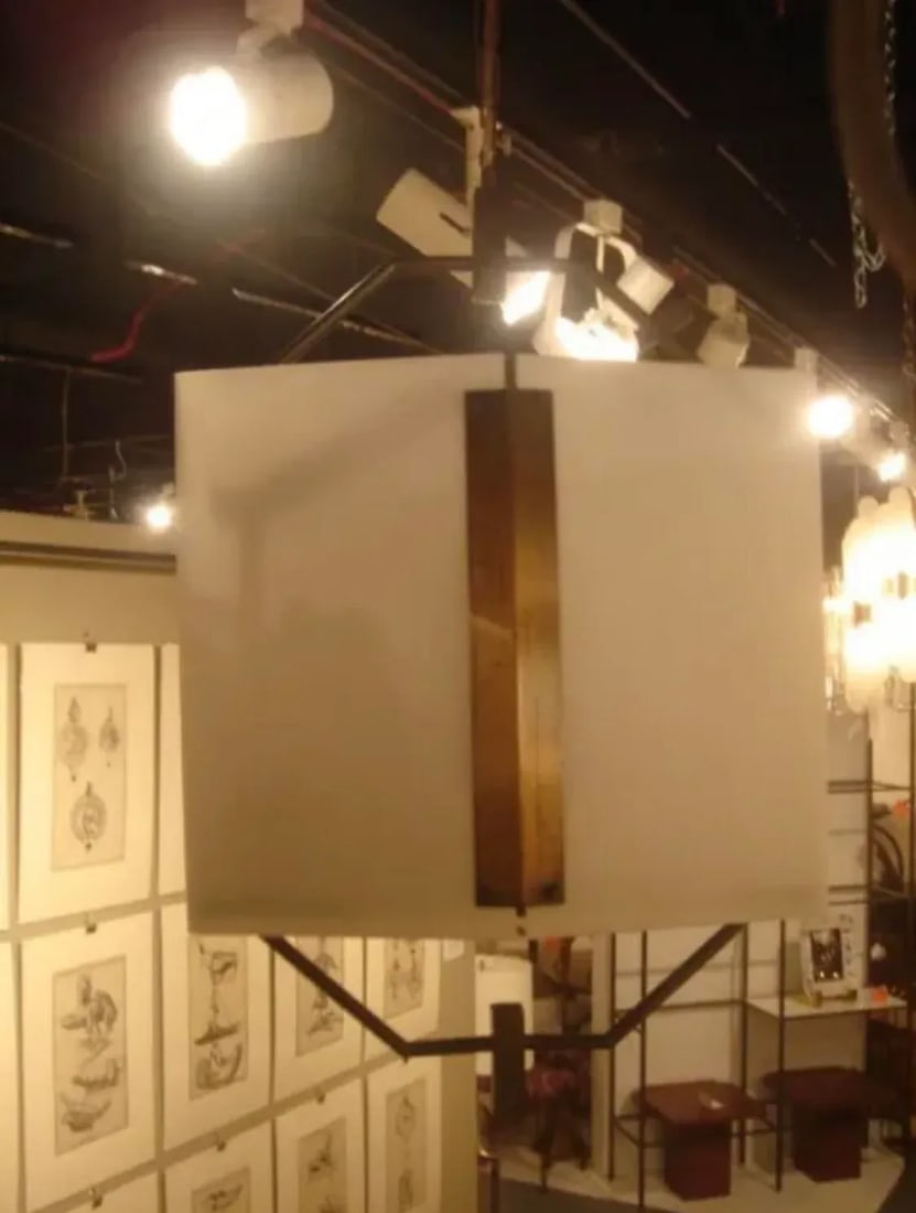 1940s French White Perspex & Brass Pendant Light Fixture - 3