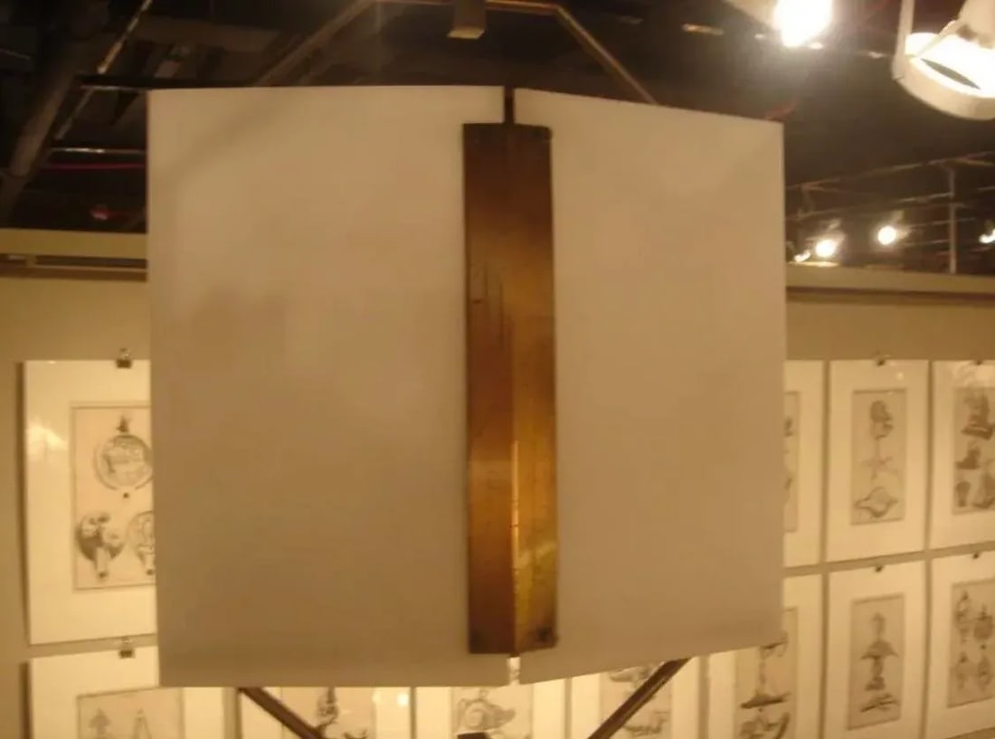 1940s French White Perspex & Brass Pendant Light Fixture - 4