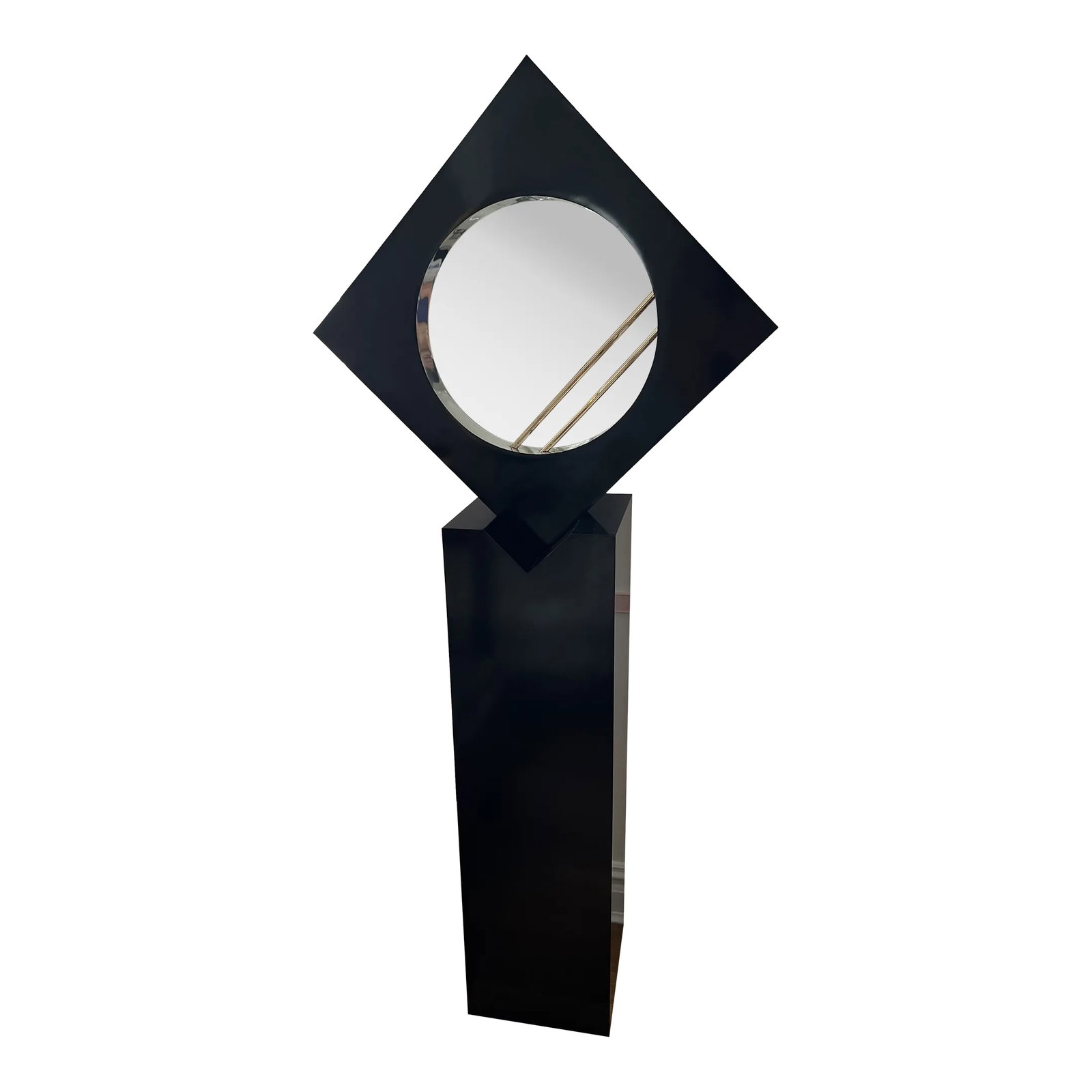 1980s Postmodern Black Laminate Floor Mirror Clock (1 of 6)