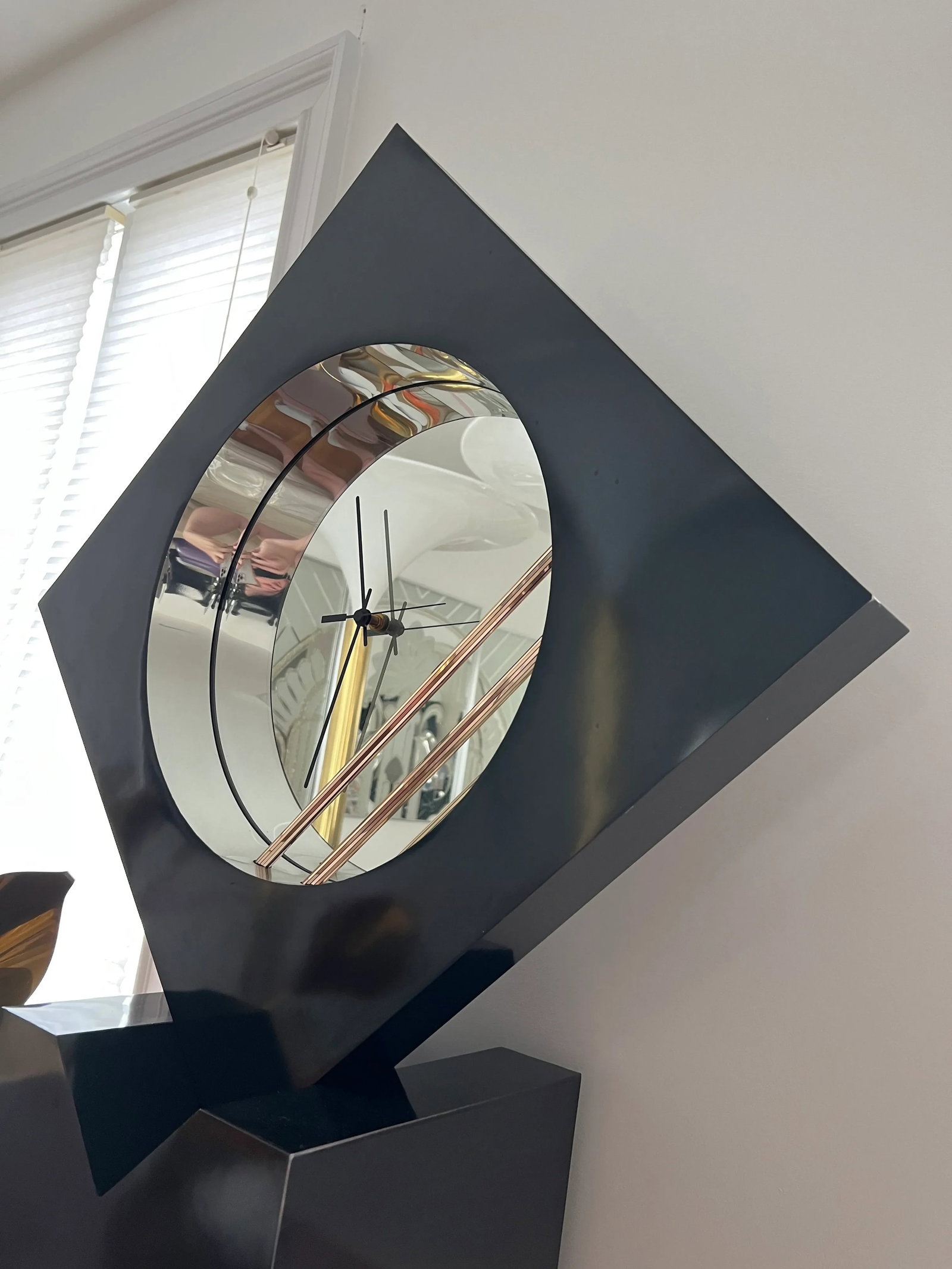1980s Postmodern Black Laminate Floor Mirror Clock - 2