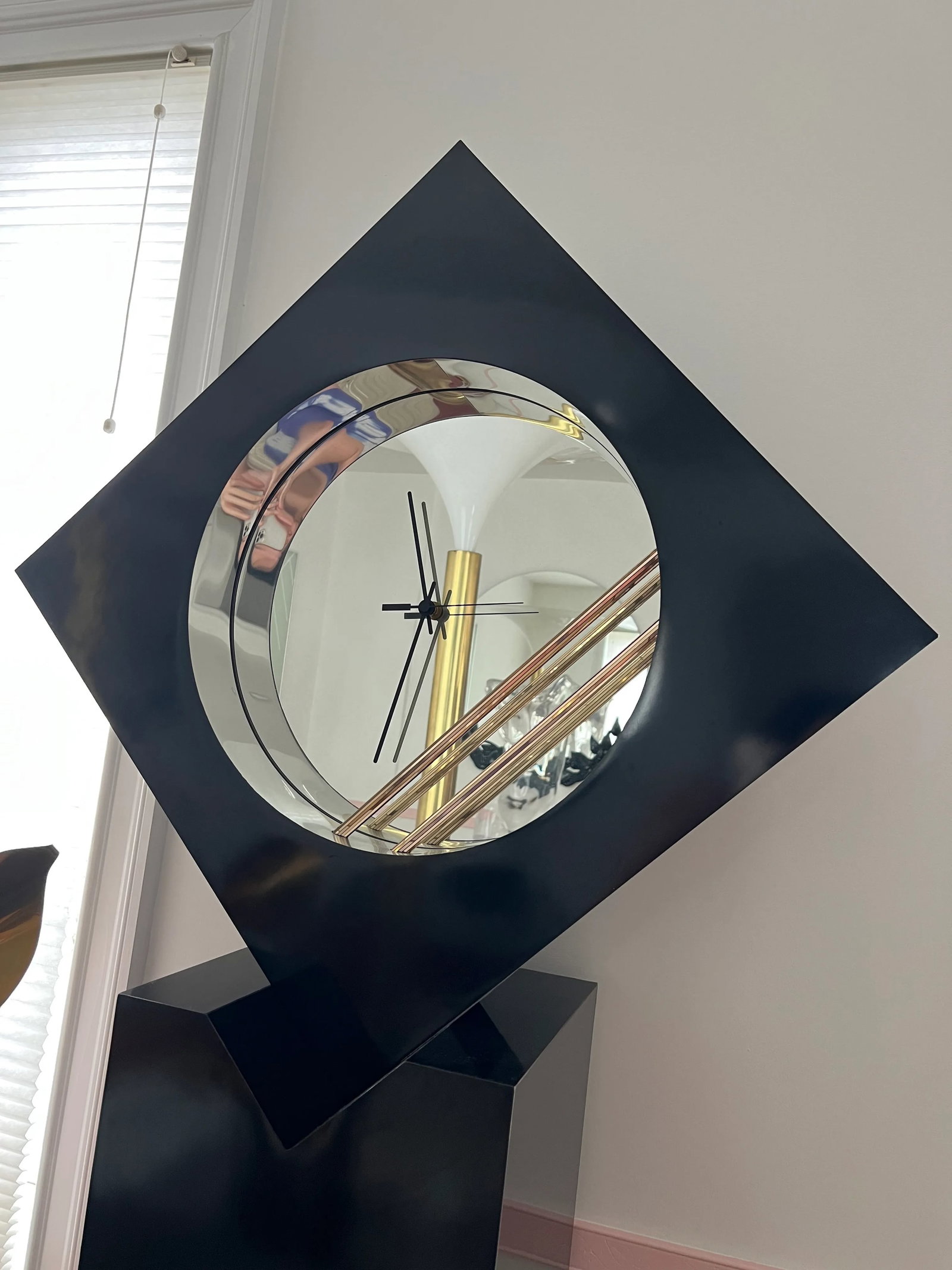 1980s Postmodern Black Laminate Floor Mirror Clock - 3