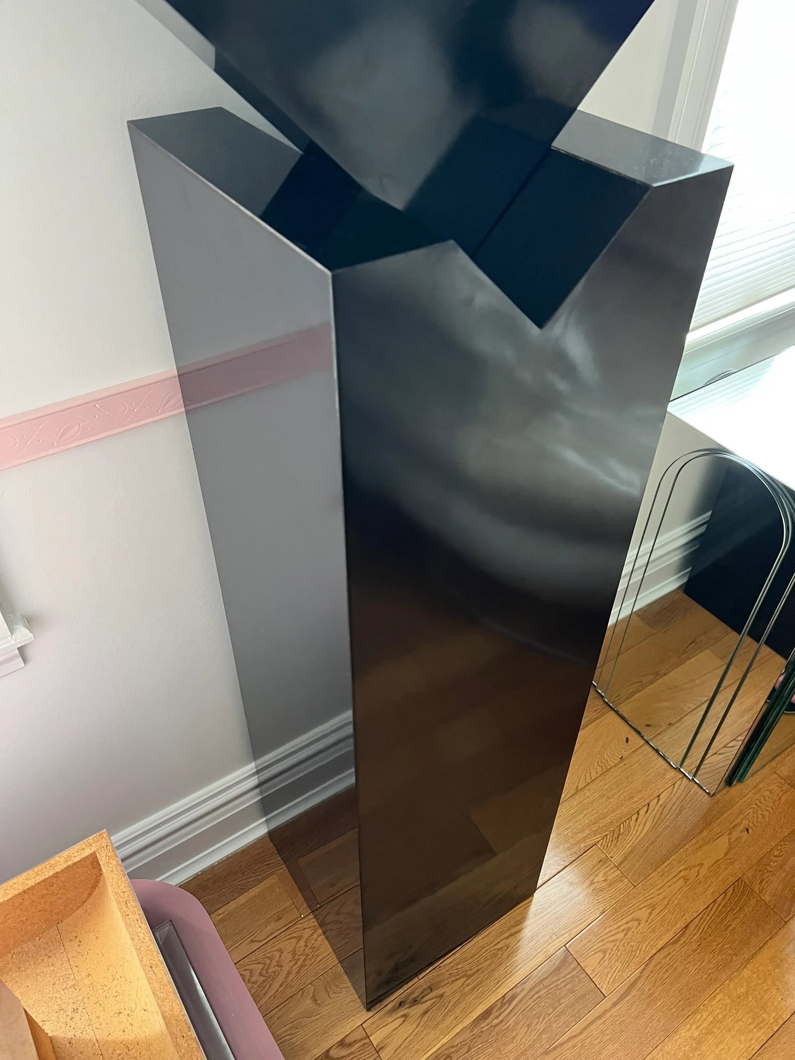 1980s Postmodern Black Laminate Floor Mirror Clock - 4