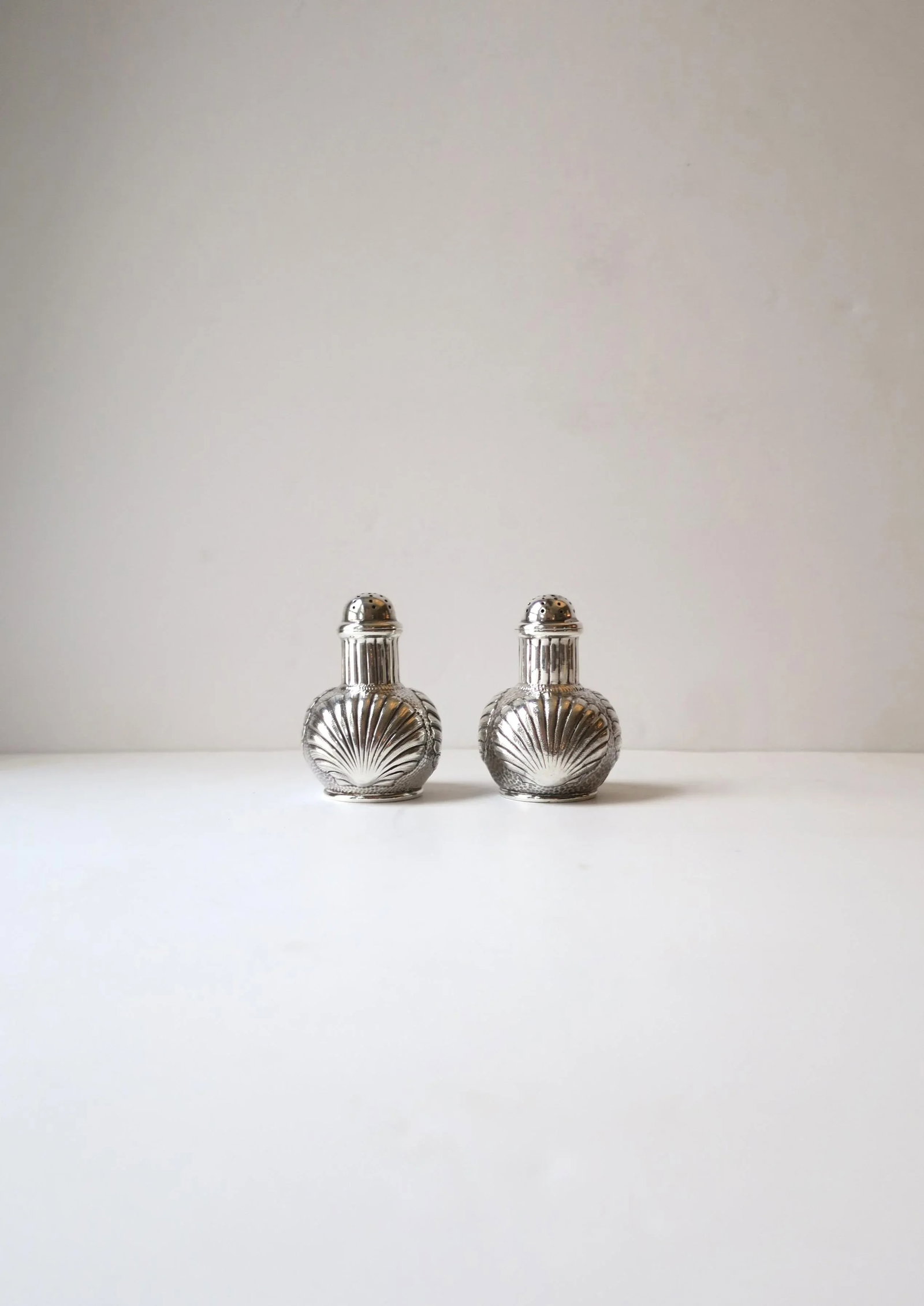 Sterling Silver Salt & Pepper Shakers Scallop Seashell Design by Caldwell - 2