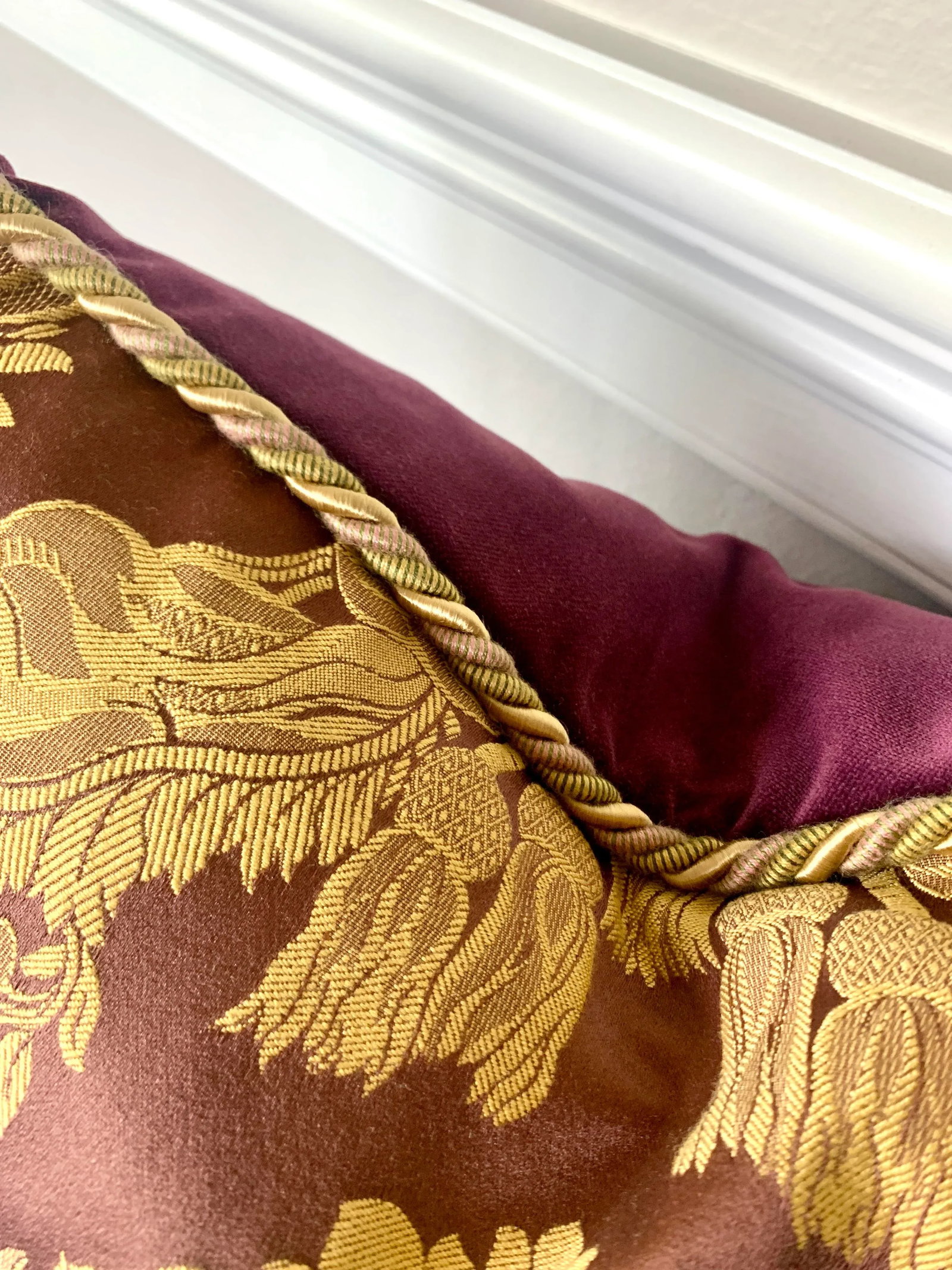 Contemporary Italian Burgundy Silk Damask Pillows- a Pair - 3