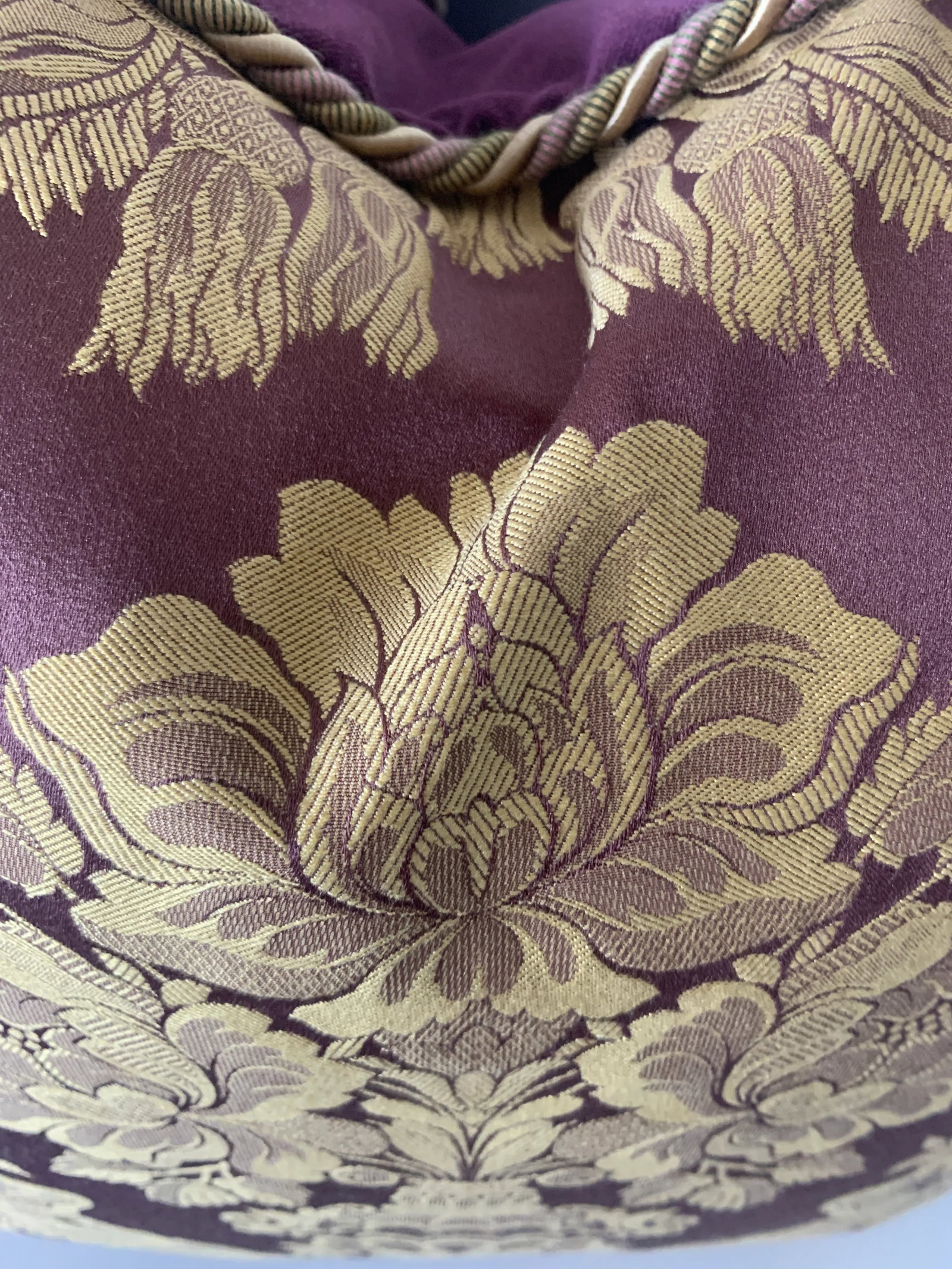 Contemporary Italian Burgundy Silk Damask Pillows- a Pair - 6