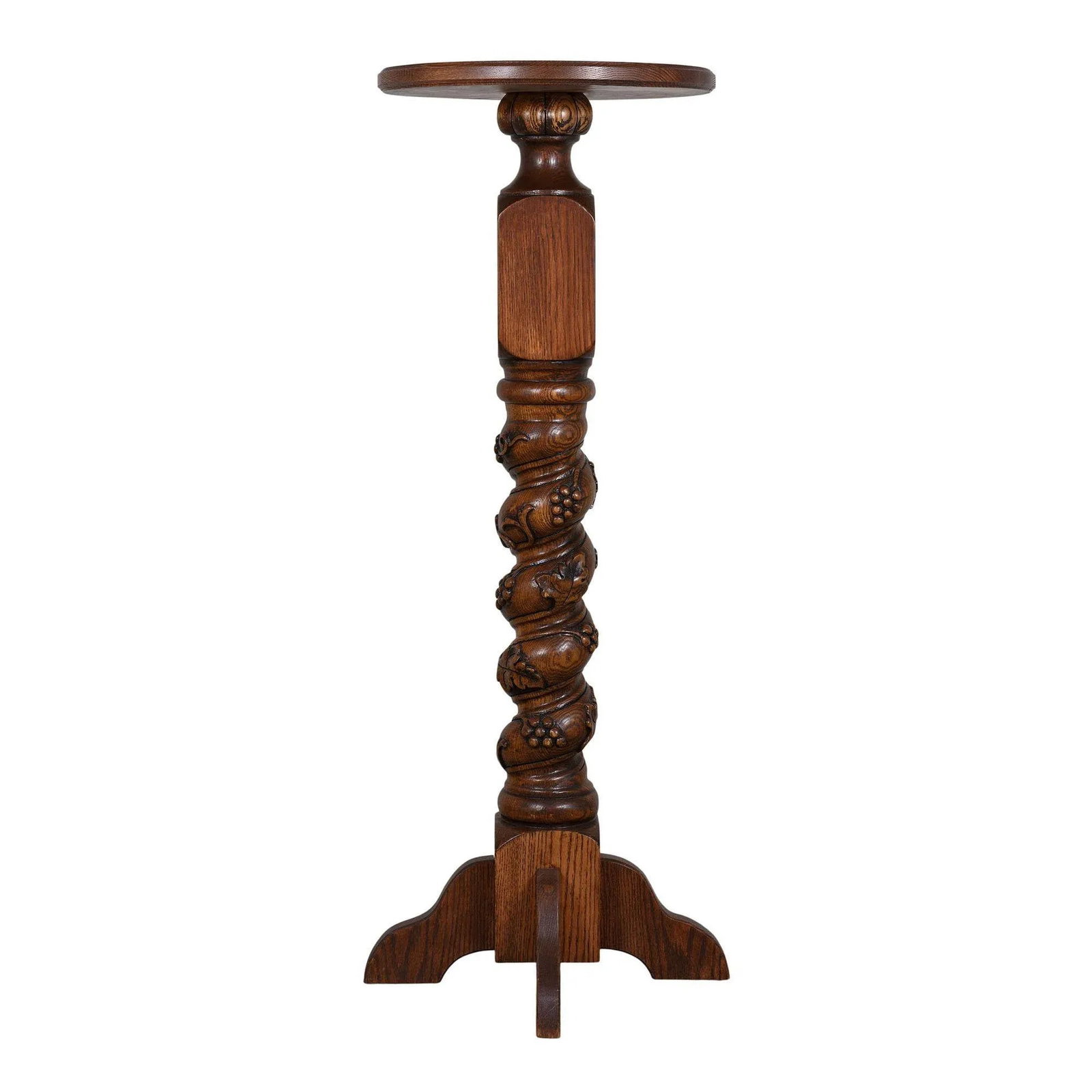 Contemporary Carved Oak Plant Stand - 4