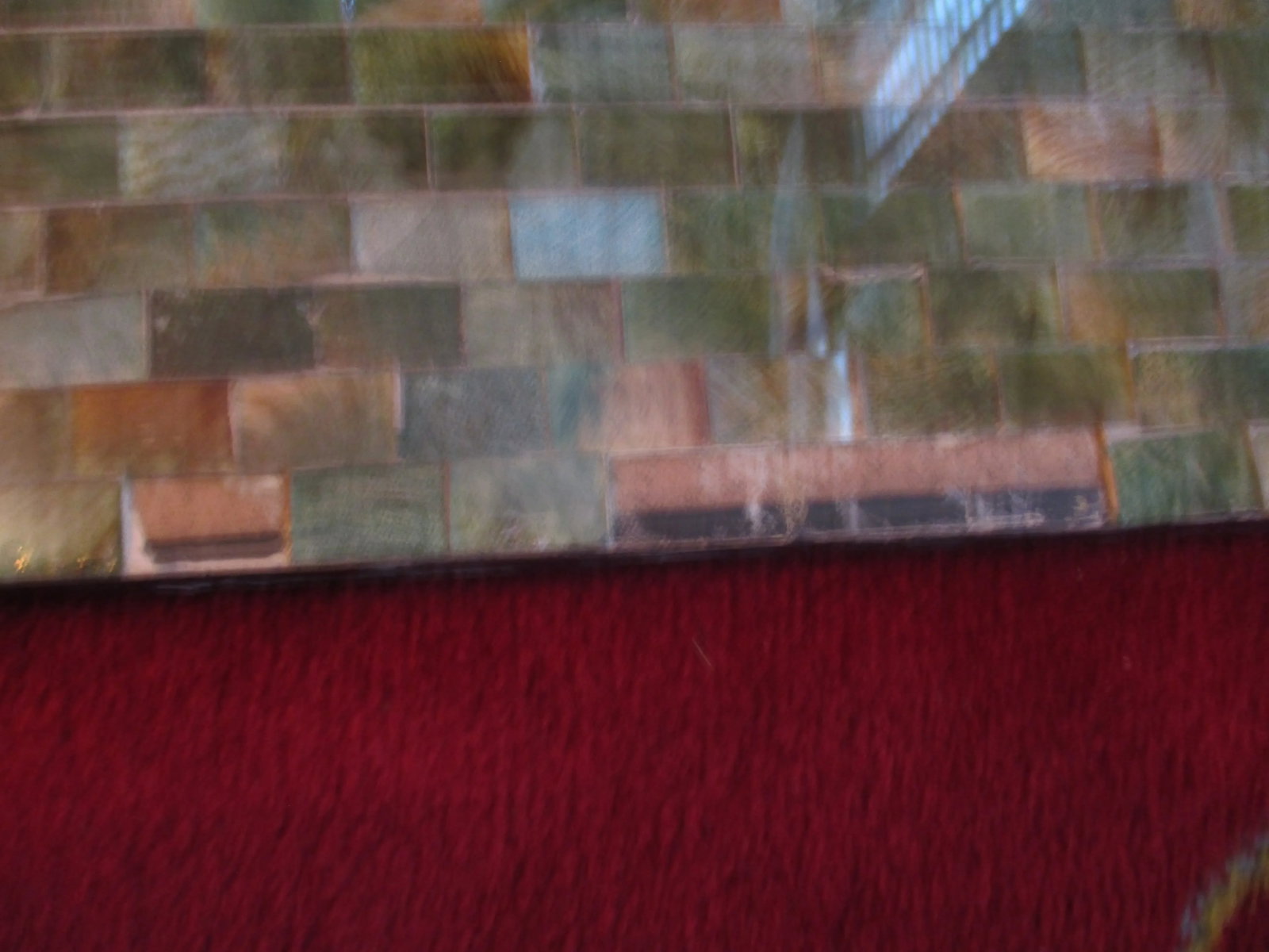 Vintage 1970s Green & Blue Mosaic Beveled Edge Mirror - 11