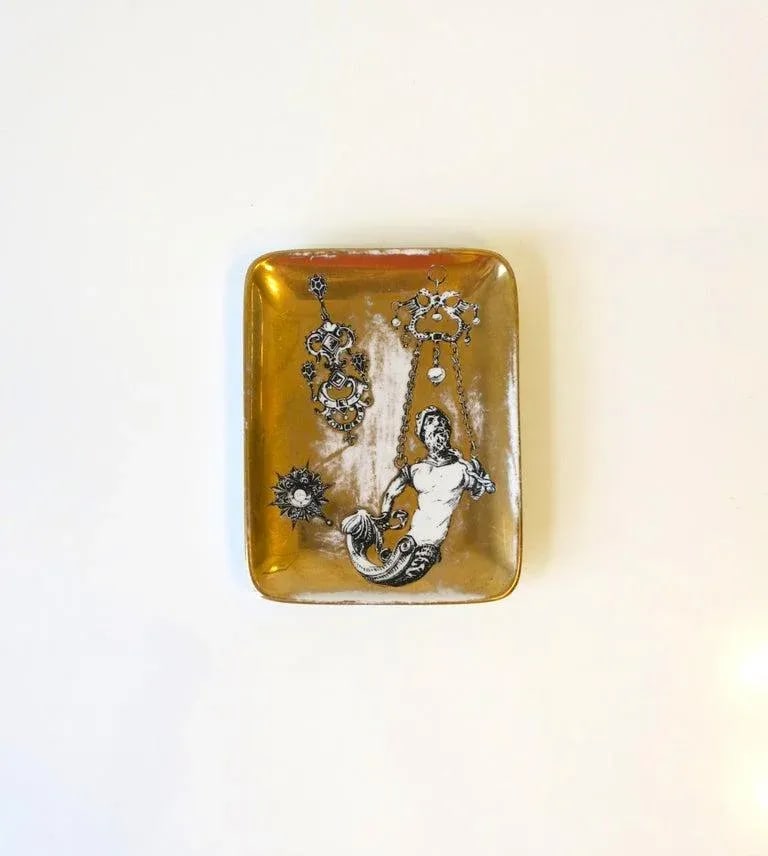 Fornasetti Black and Gold Catchall Jewelry Dish Tray - 2