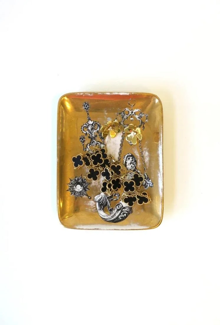 Fornasetti Black and Gold Catchall Jewelry Dish Tray - 4