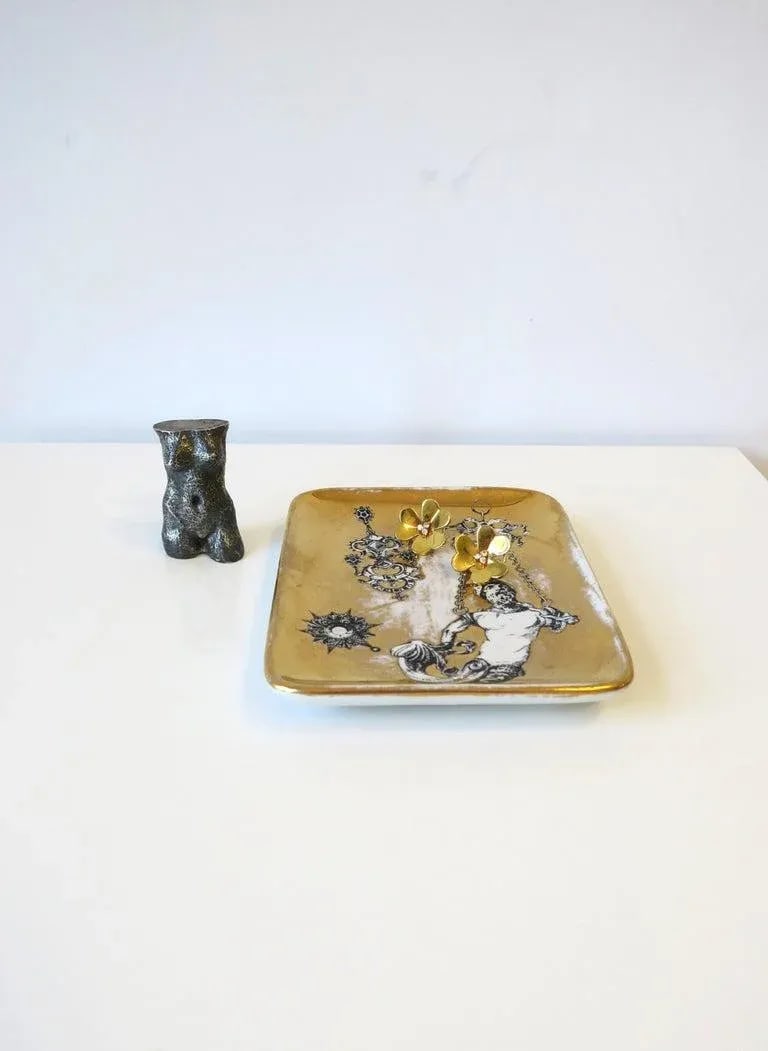 Fornasetti Black and Gold Catchall Jewelry Dish Tray - 7