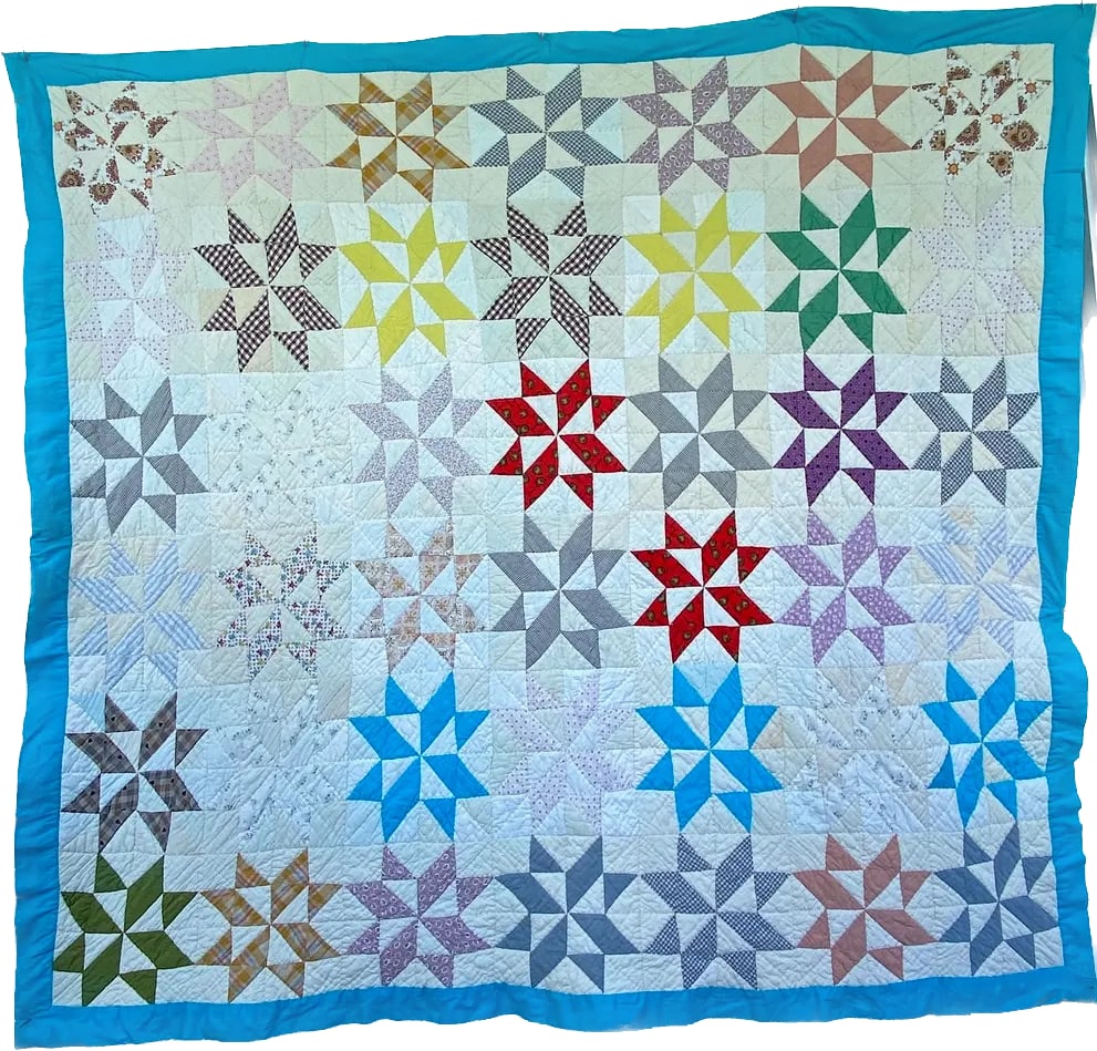 Vintage Mid-Western Eight Point Star Pattern Multi Colored Quilt - 4