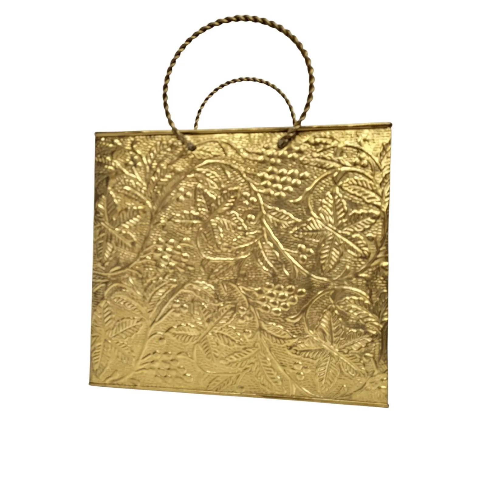 Vintage Brass Embossed Leaves Shopping Bag Magazine Stand - 10