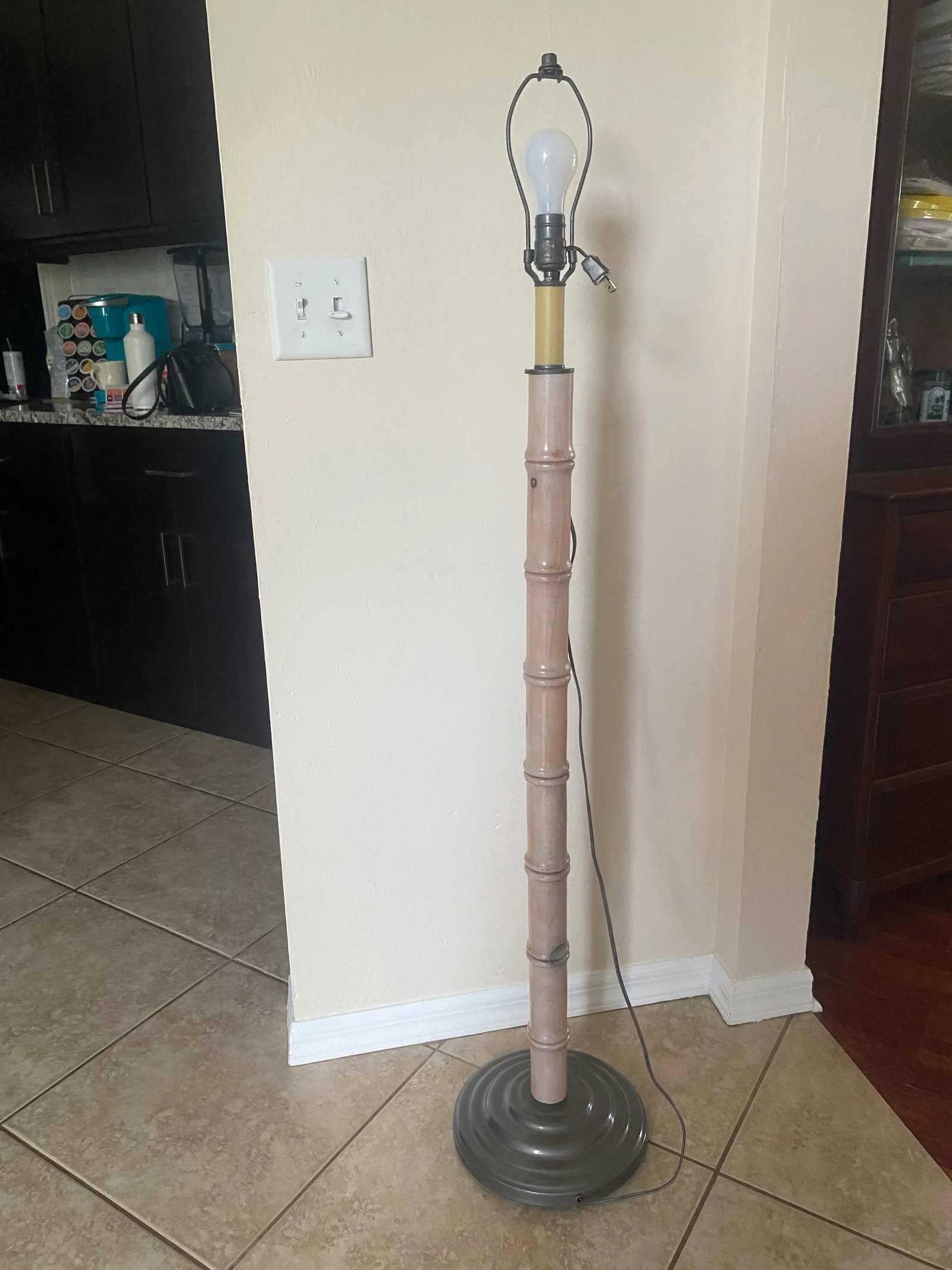Vintage Midcentury Boho Carved Wood Faux Bamboo Floor Lamp - 11