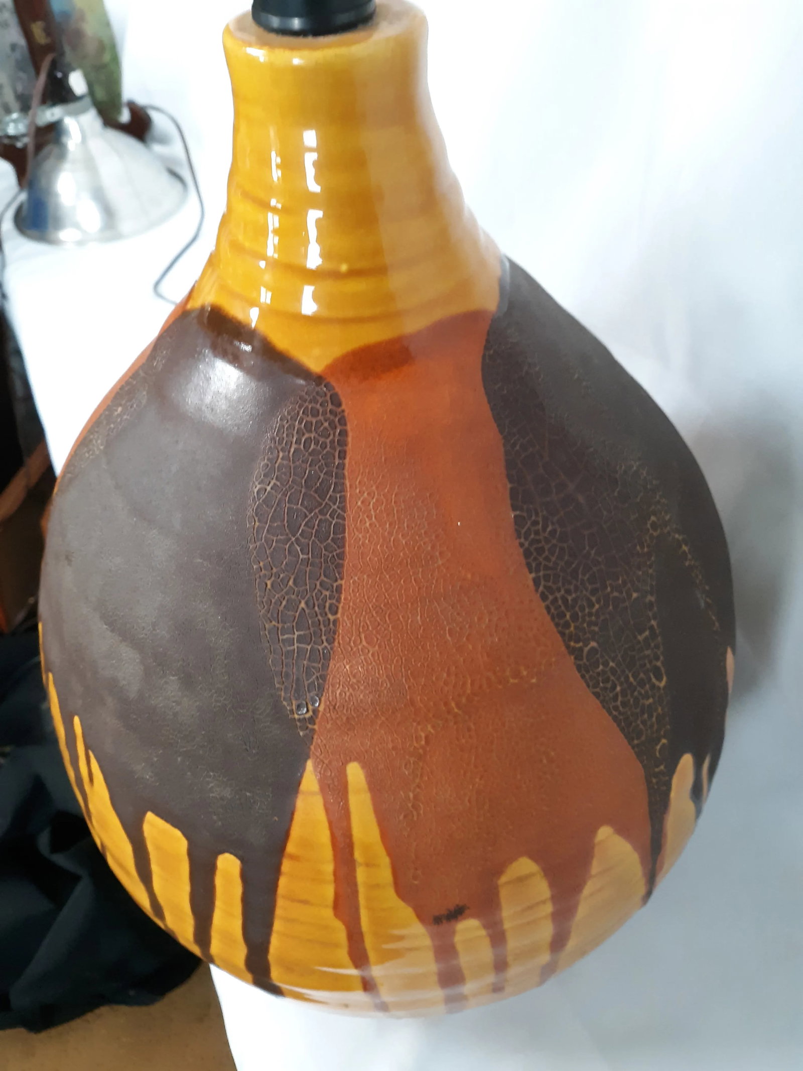 Vintage Large Drip Glaze Table Lamp - 5