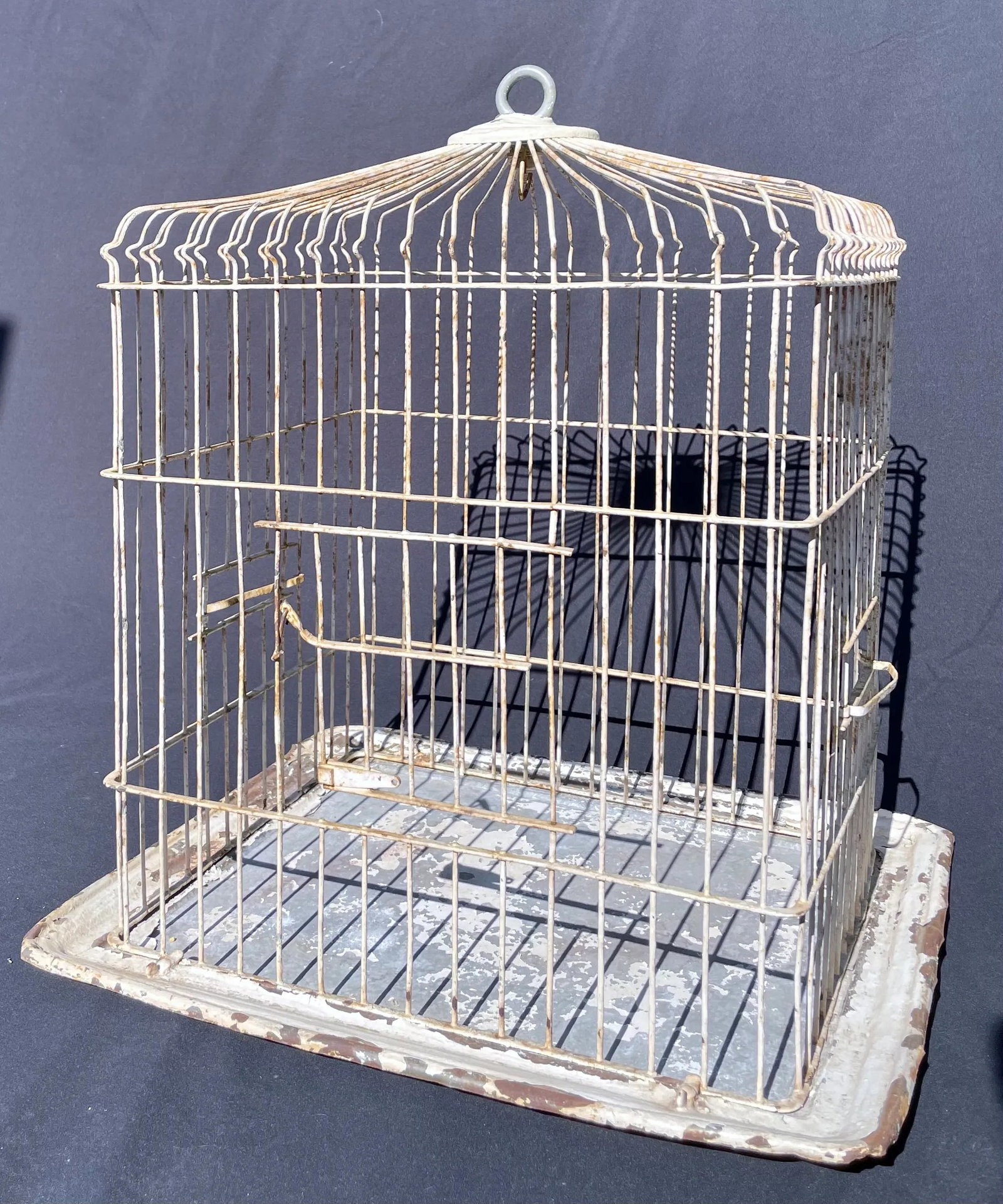 Vintage Metal Bird Cage With Distressed Paint - 10