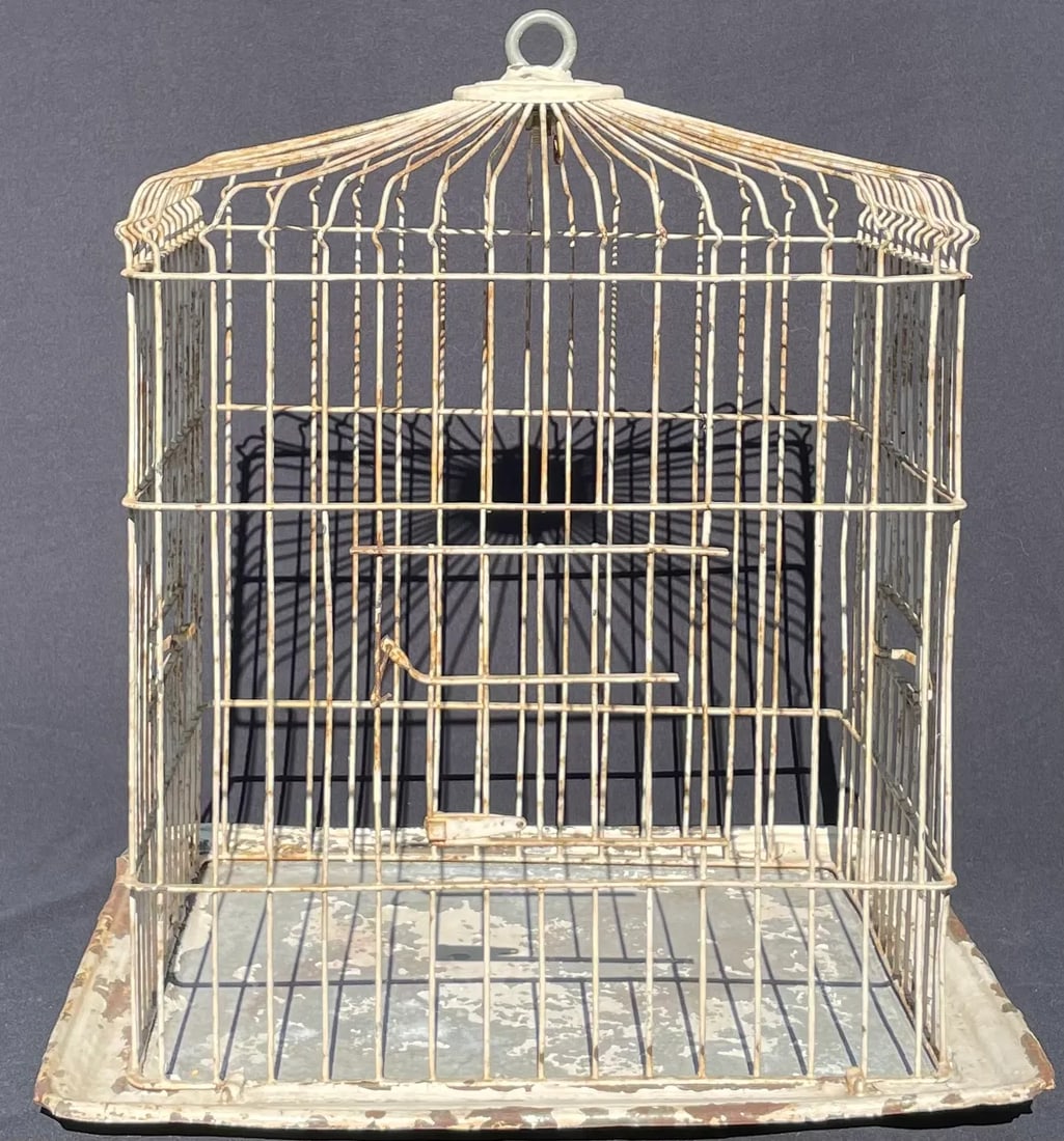 Vintage Metal Bird Cage With Distressed Paint - 4