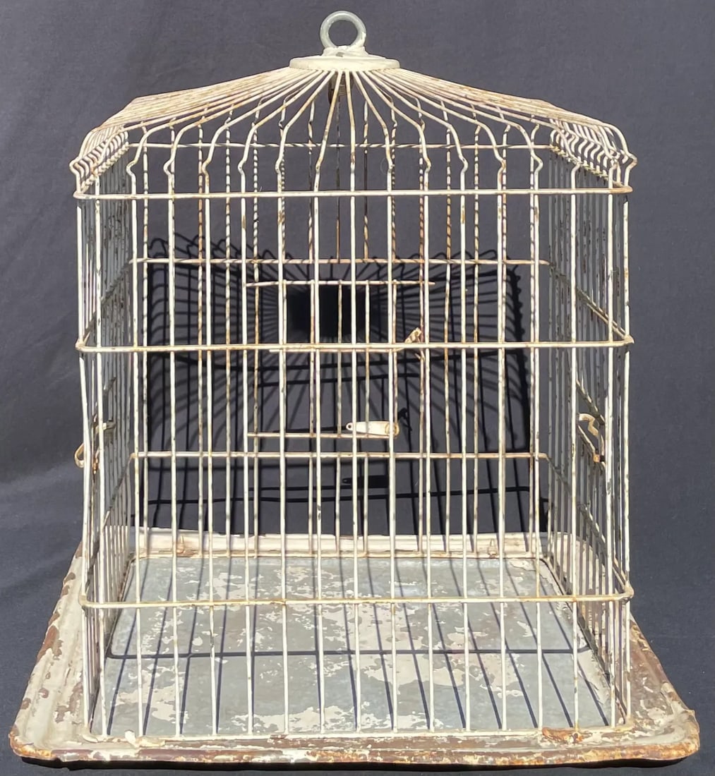 Vintage Metal Bird Cage With Distressed Paint - 5