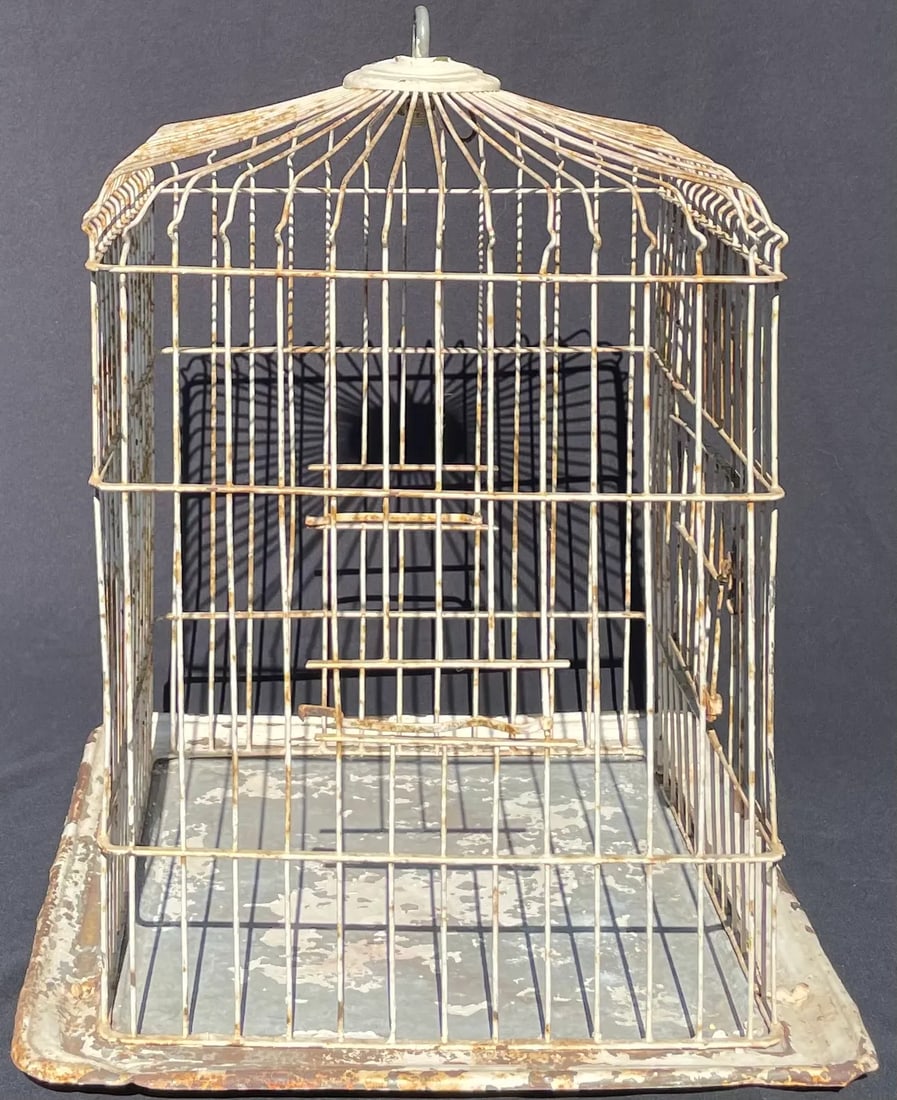 Vintage Metal Bird Cage With Distressed Paint - 6