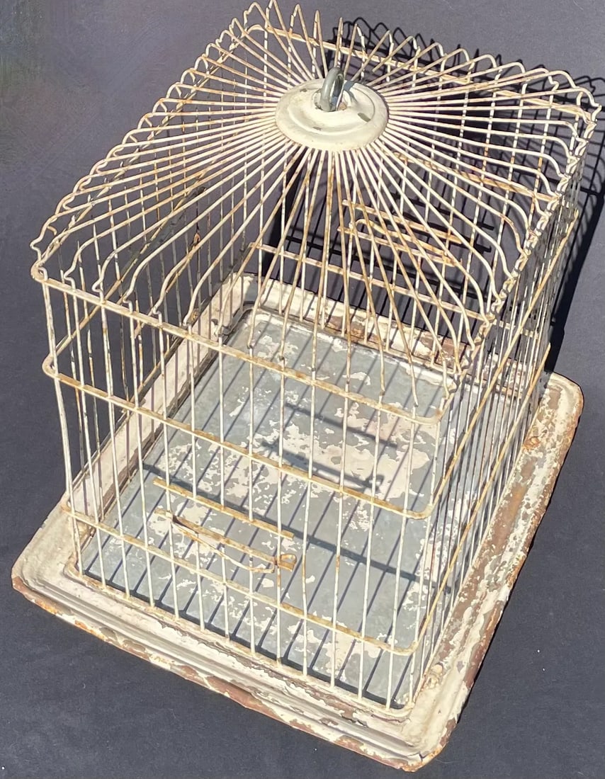 Vintage Metal Bird Cage With Distressed Paint - 8