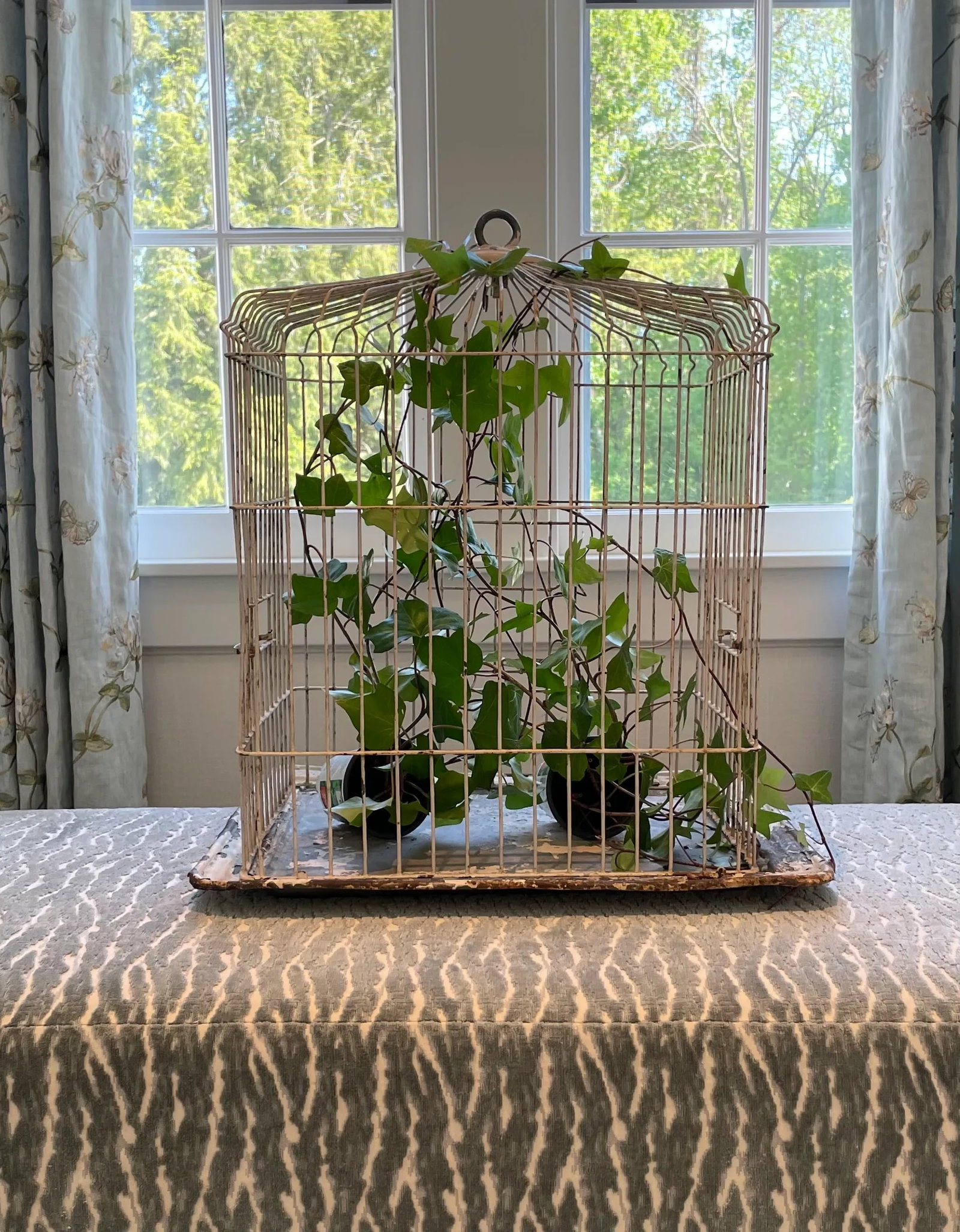 Vintage Metal Bird Cage With Distressed Paint - 9