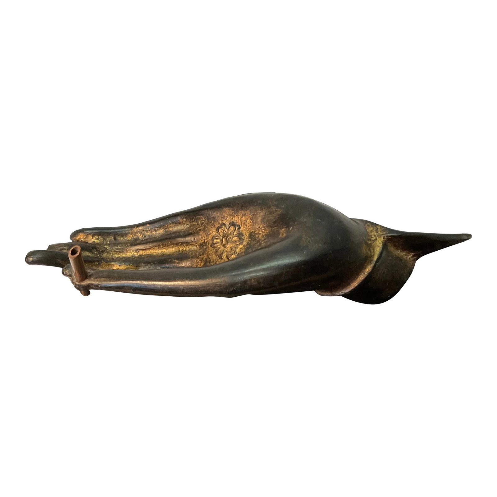 Early 20th Century Bronze Hand Incense Burner: This is a most unusual Art Nouveau incense burner. The hand I believe to be bronze sits on a separate black metal base with feet. Great conversation piece. Condition: Alterations: Original Condition