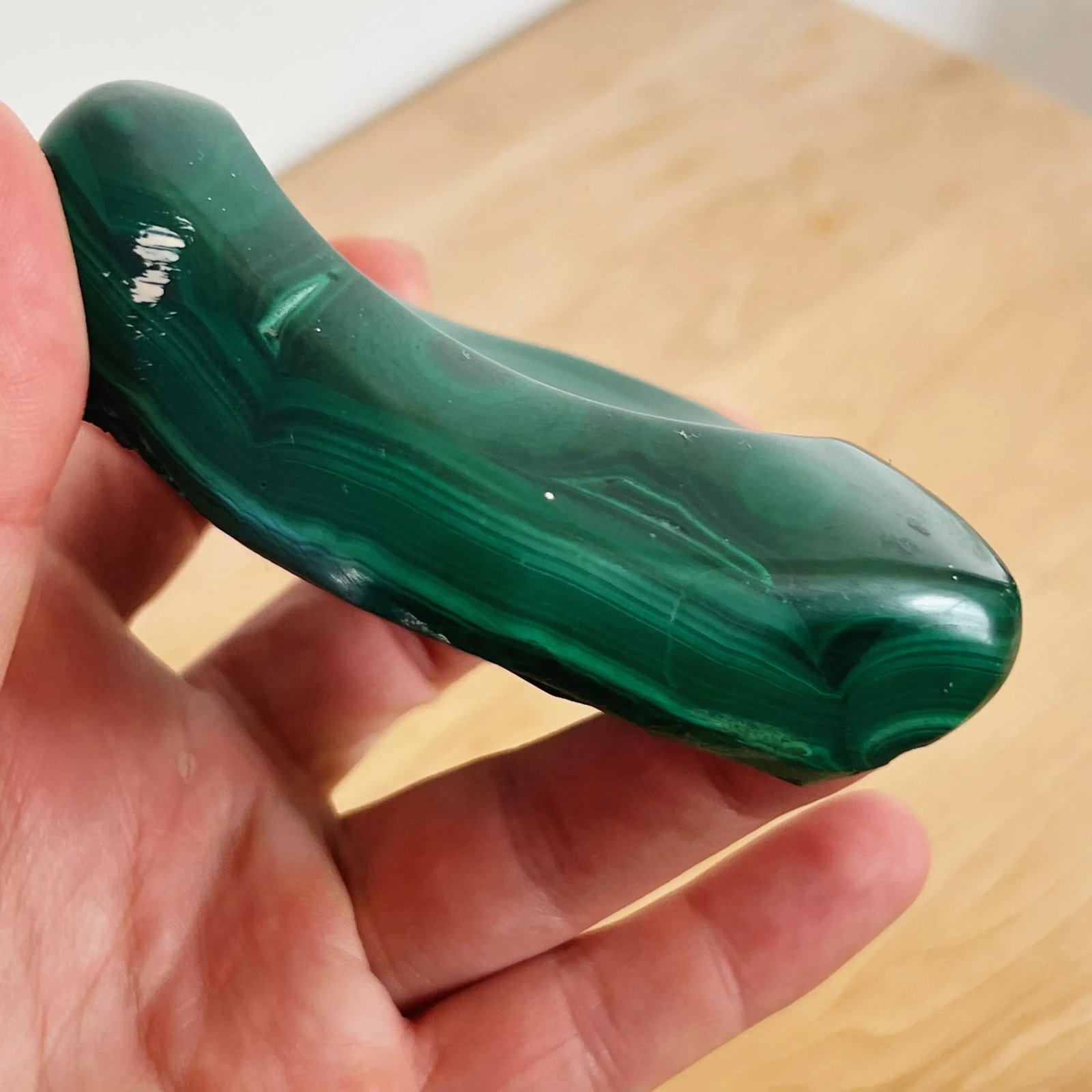 Hand Carved Trinket Dish in Green Malachite Stone - 10