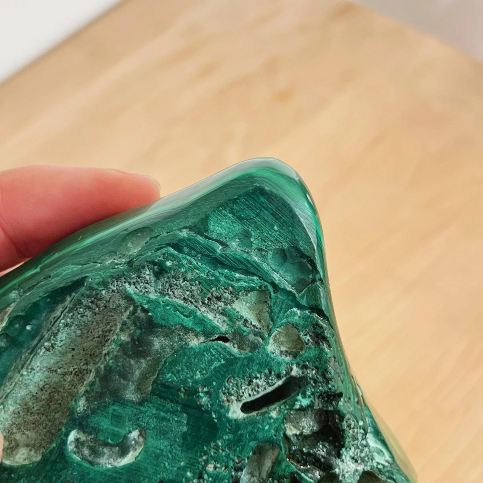 Hand Carved Trinket Dish in Green Malachite Stone - 11