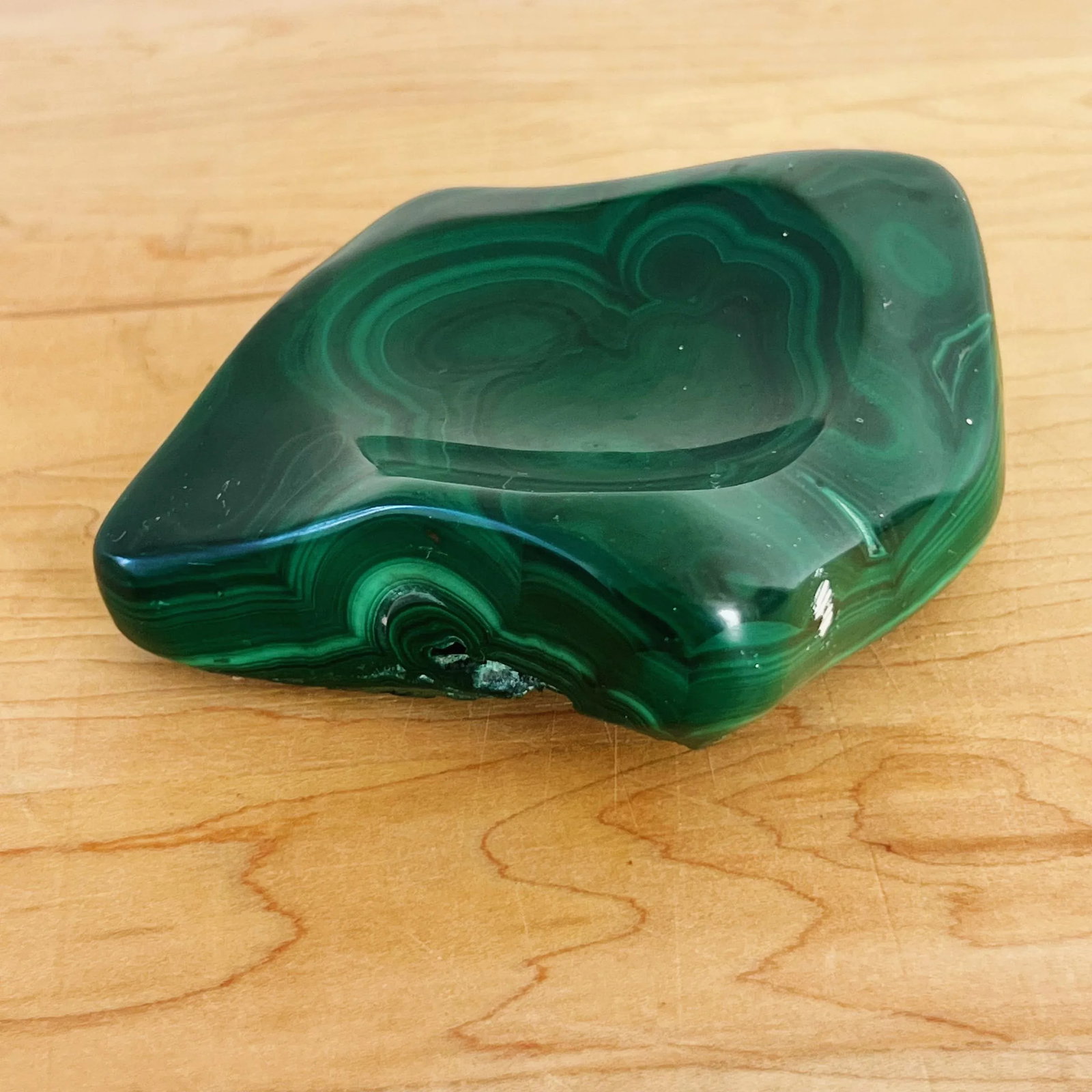 Hand Carved Trinket Dish in Green Malachite Stone - 12