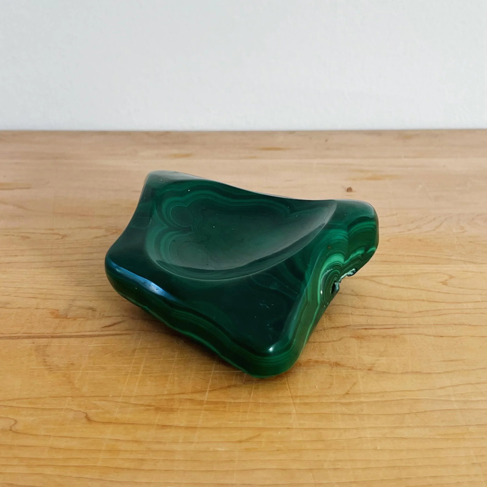 Hand Carved Trinket Dish in Green Malachite Stone - 2
