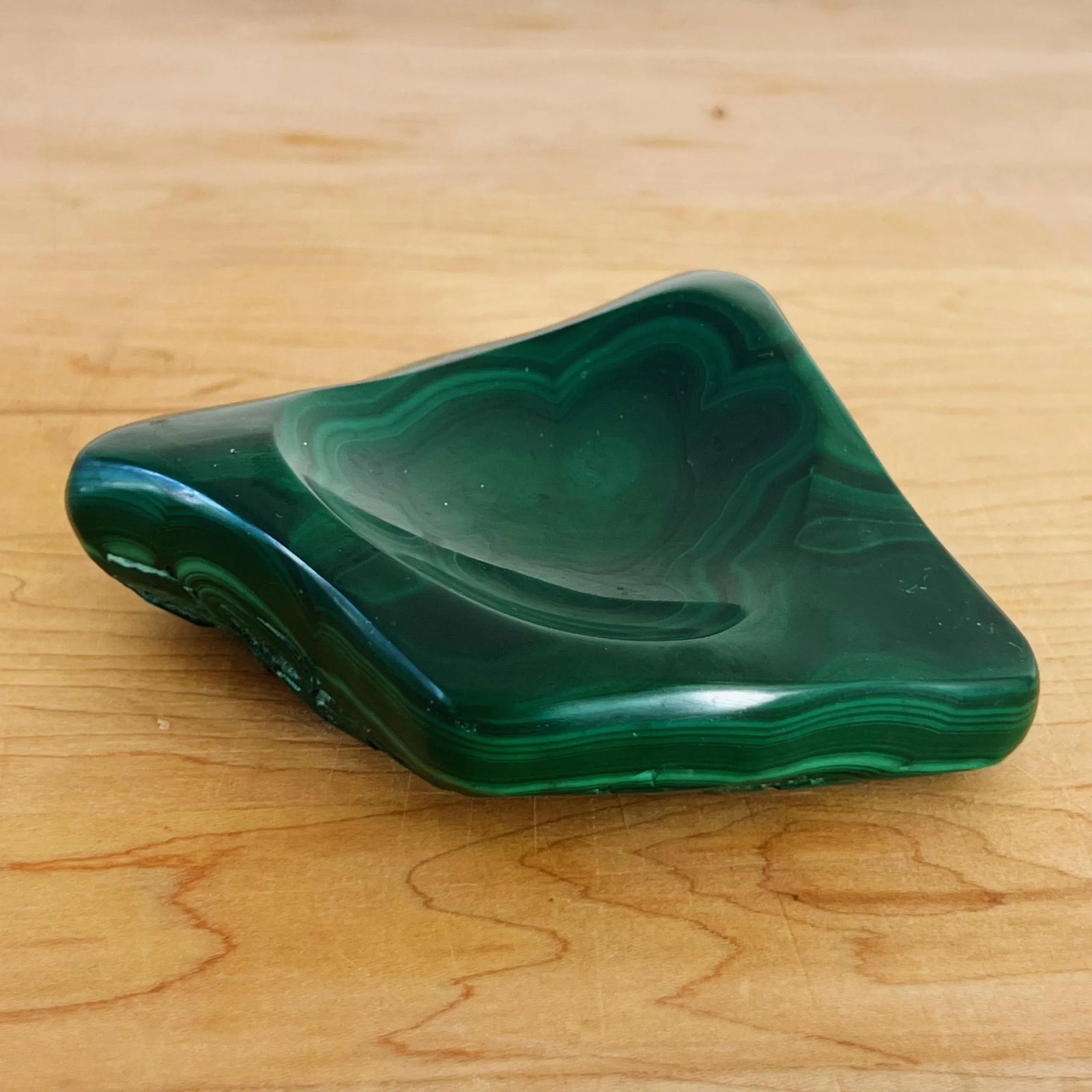 Hand Carved Trinket Dish in Green Malachite Stone - 5