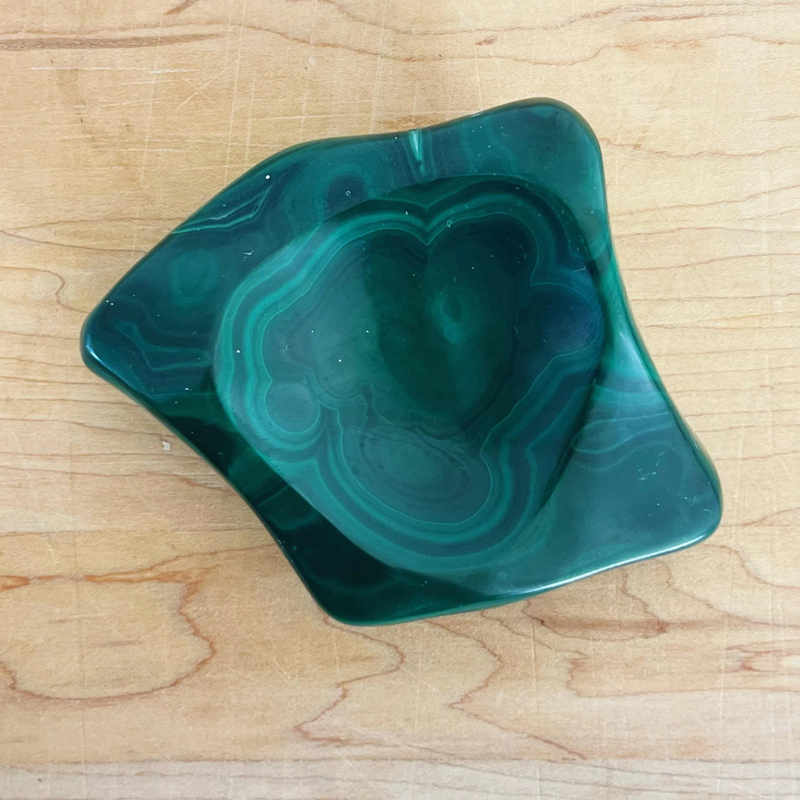 Hand Carved Trinket Dish in Green Malachite Stone - 7
