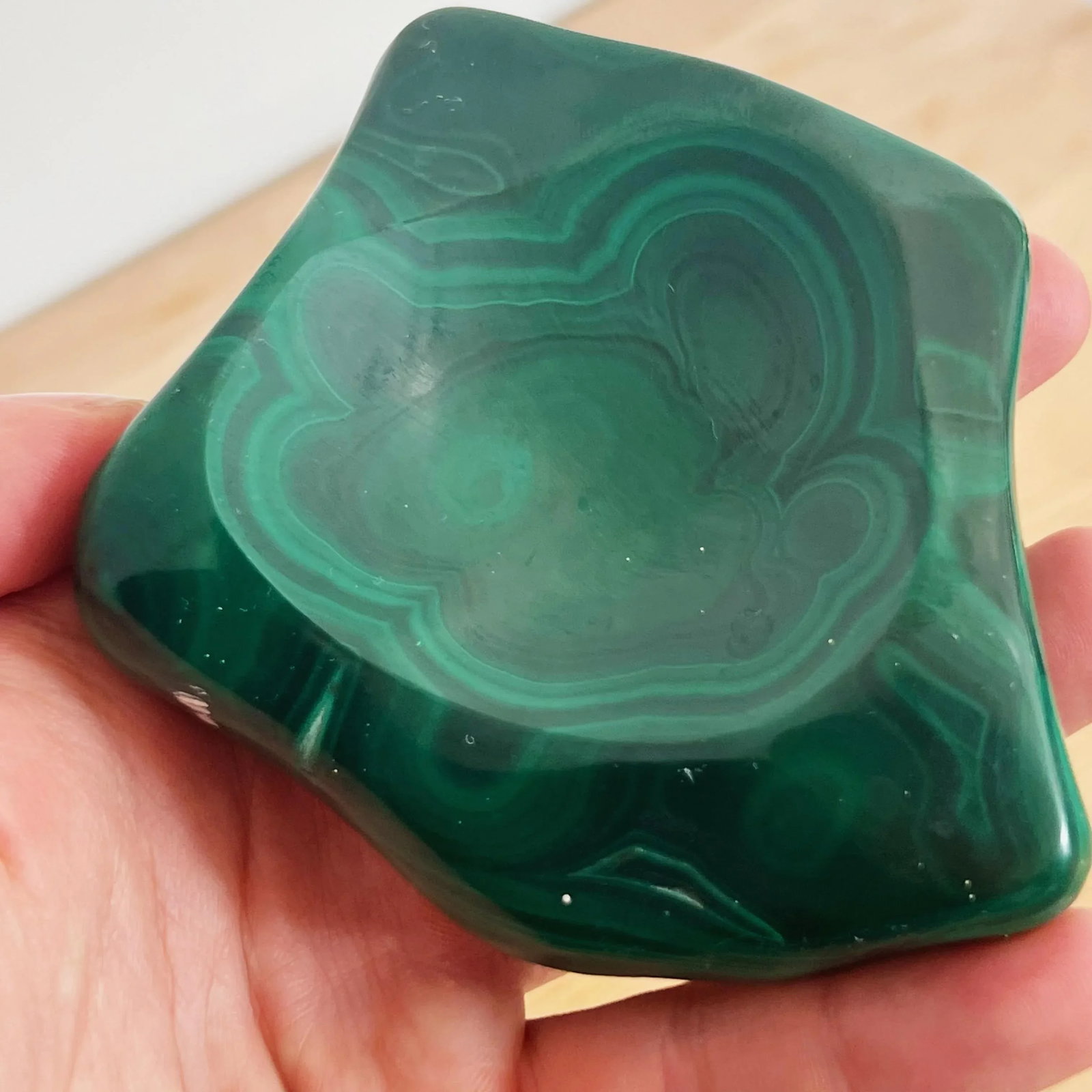 Hand Carved Trinket Dish in Green Malachite Stone - 8