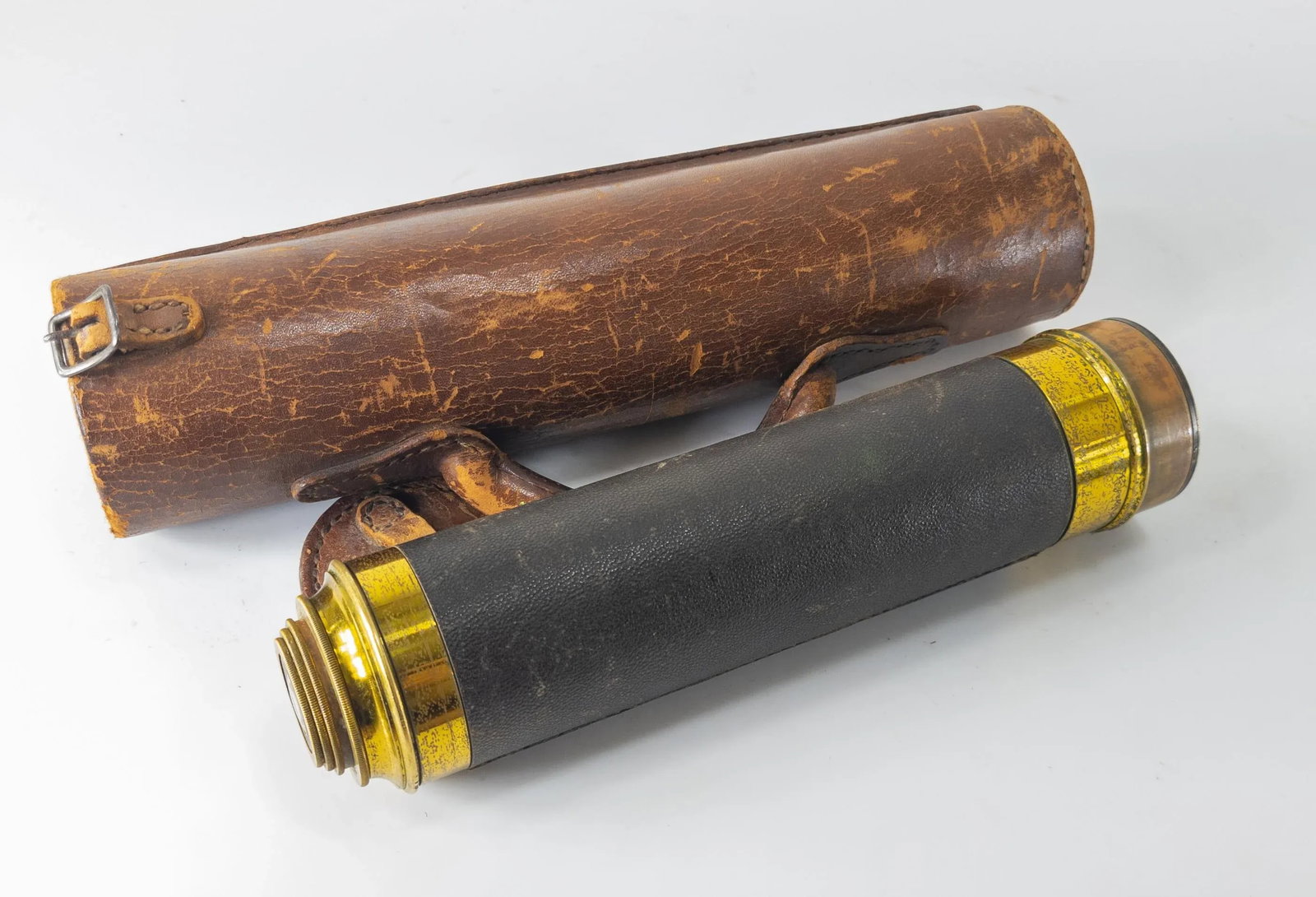 19th Century Brass and Leather Extending Nautical Maritime Telescope Spyglass - 11