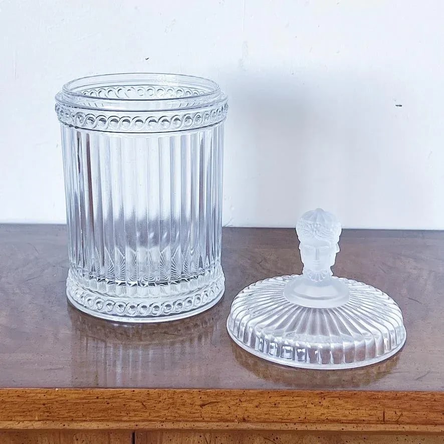 Antique Three-Faces Biscuit Jar in Glass With Satin Glass Three-Face Handle - 3