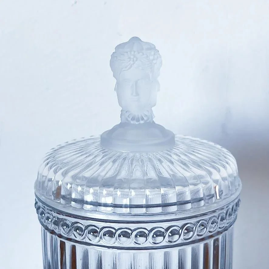 Antique Three-Faces Biscuit Jar in Glass With Satin Glass Three-Face Handle - 5